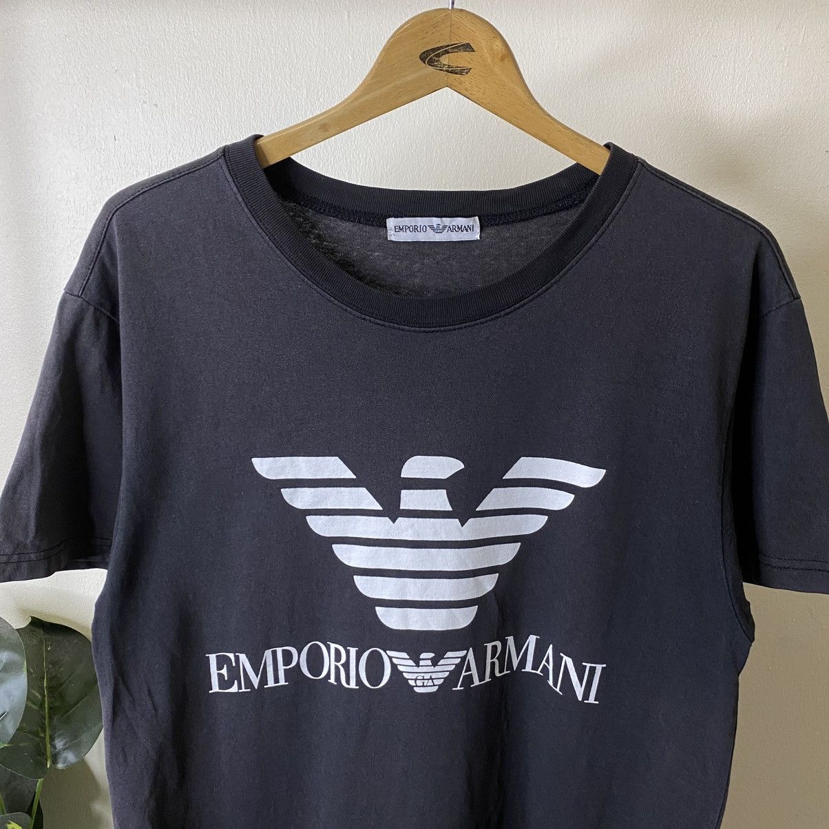 Emporio Armani Vintage 90s Emporio Armani OG Logo Faded Black Tshirt Size US M / EU 48-50 / 2 - 2 Thumbnail