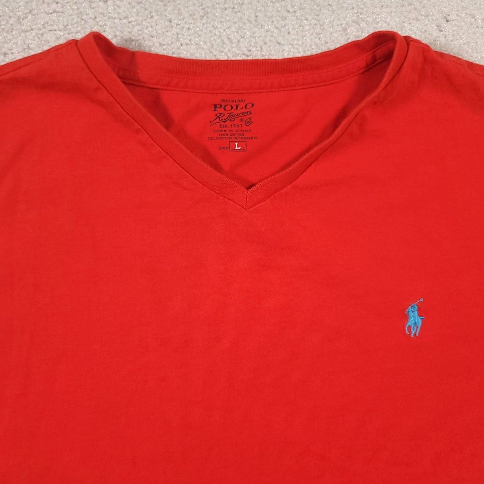 Polo Ralph Lauren Polo Ralph Lauren Shirt Mens Large Red V Neck Cotton T-Shirt Tee Pony Embroidered Blue Pocket? Size US L / EU 52-54 / 3 - 3 Thumbnail