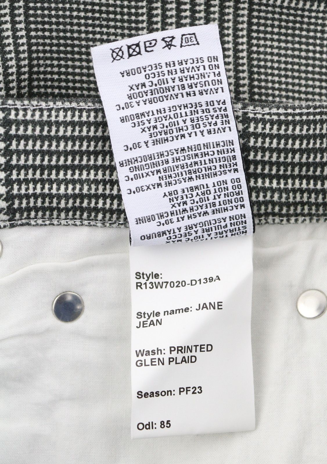 R13 JANE 27 Printed Glen Plaid Straight Flared Stretch 85826 Size 27" / US 4 / IT 40 - 9 Thumbnail