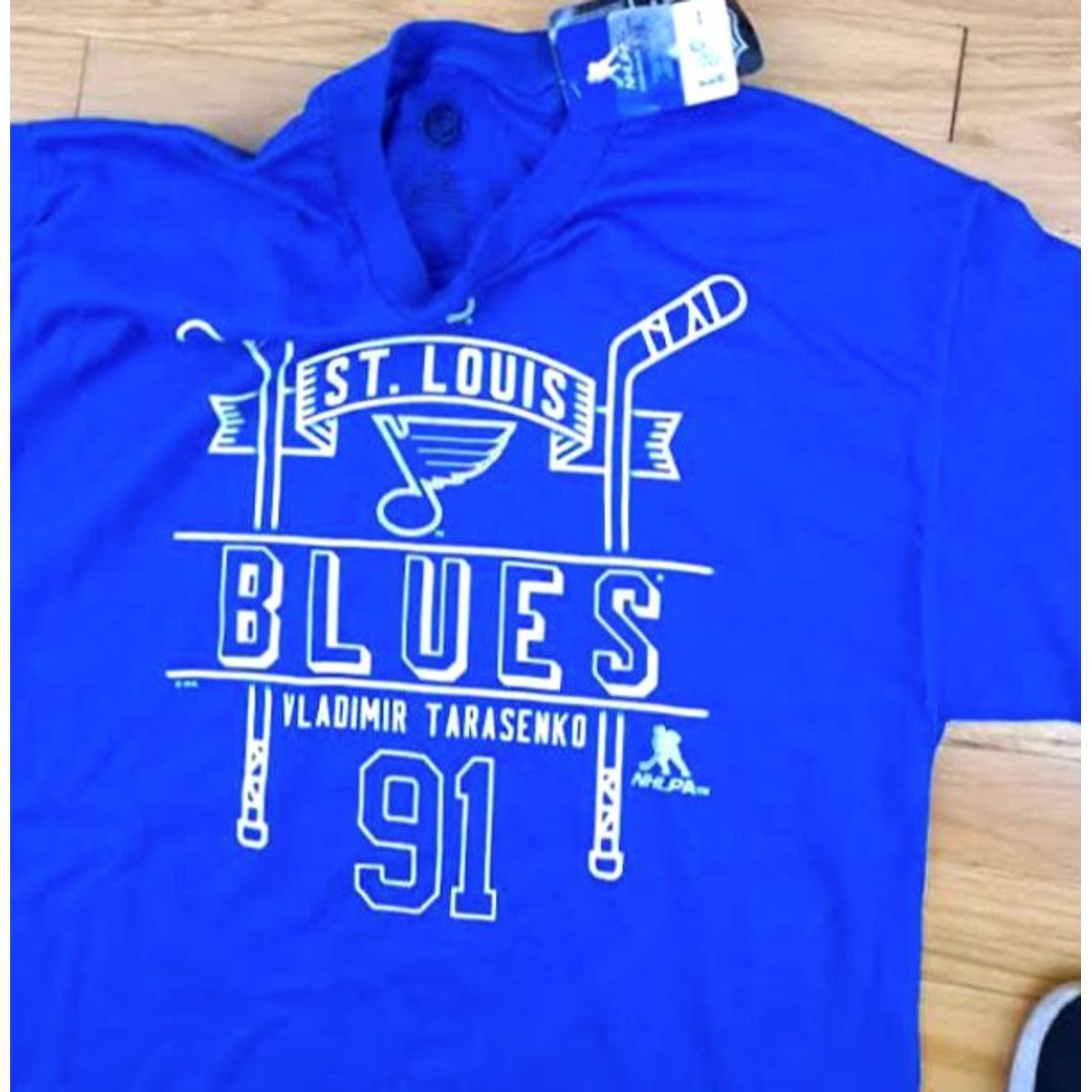 Vintage NHLPA T-Shirt St. Louis Blues Vladimir Tarasenko 90s Short Sleeve Blue L Mens Size US L / EU 52-54 / 3 - 3 Thumbnail