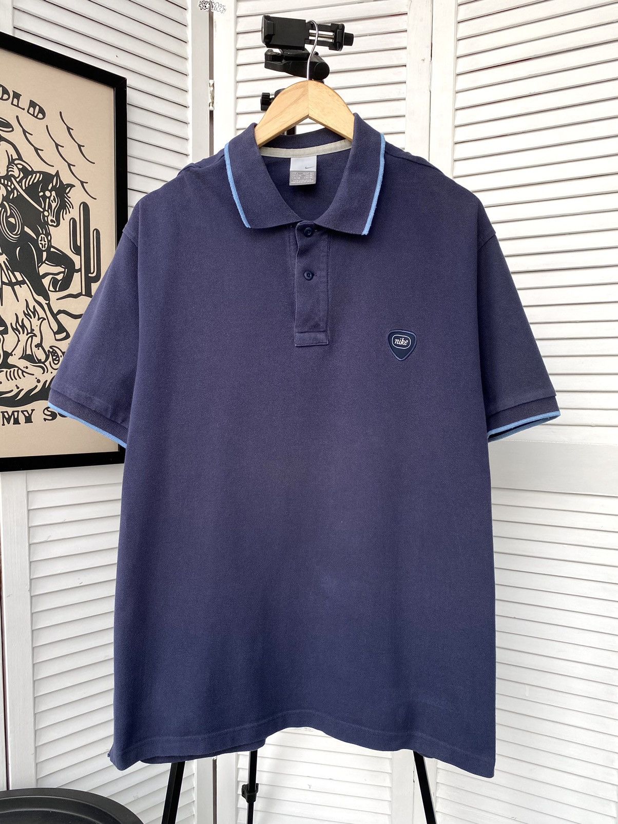 Nike × Vintage Nike Vintage Retro Polos Tee Shirt Navy Size US L / EU 52-54 / 3 - 1 Thumbnail