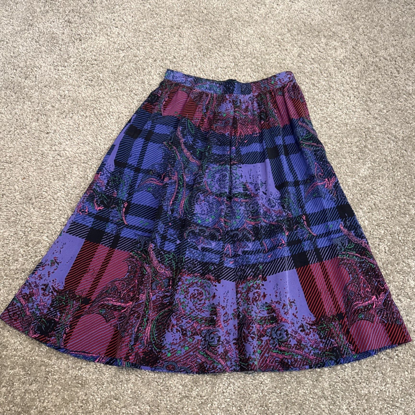 Vintage Vtg 60s Purple Pink Plaid Paisley Button Down Blouse Midi Skirt Homemade Set Size M / US 6-8 / IT 42-44 - 7 Thumbnail