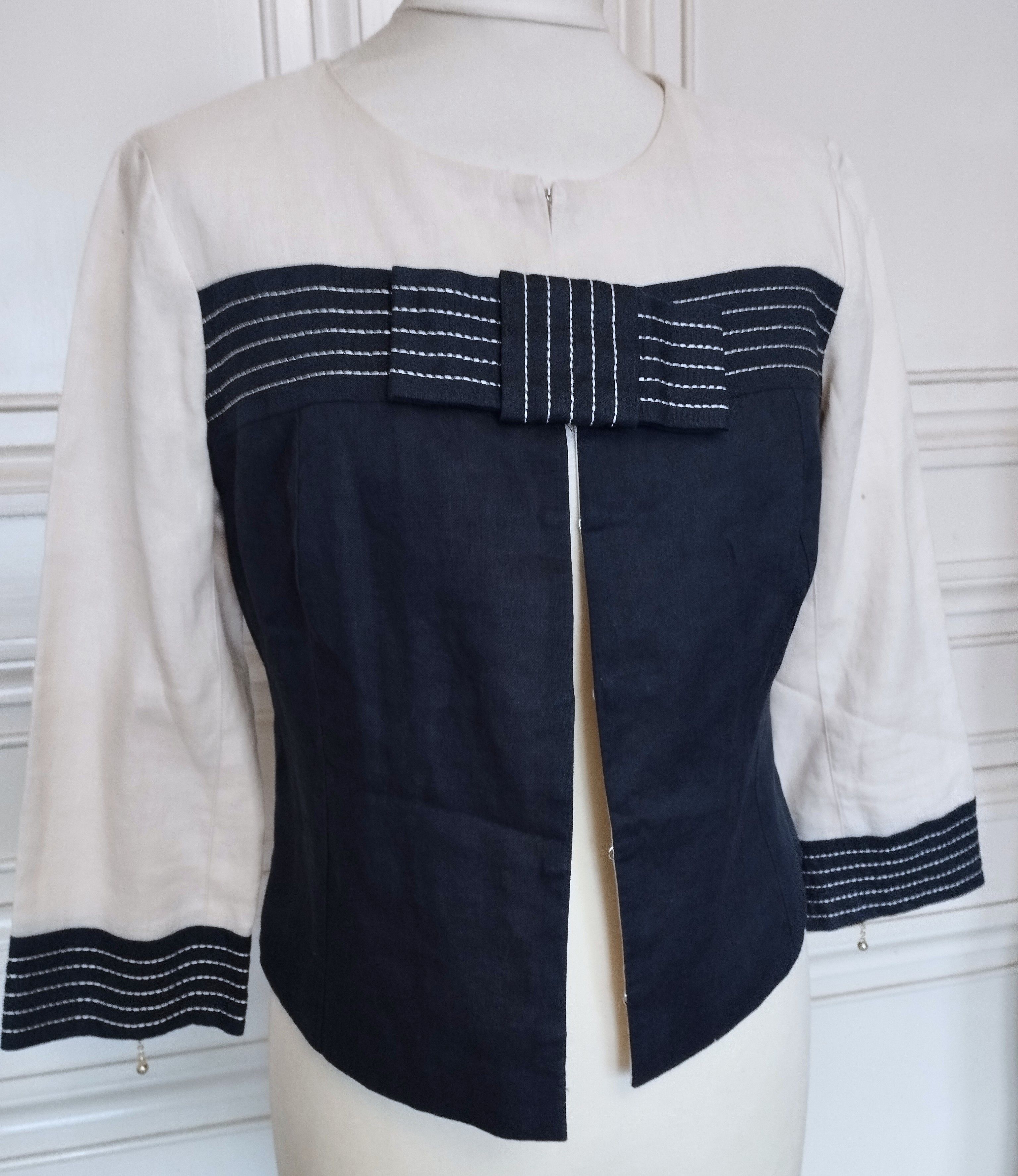 Designer René Derhy Veste Lin Soirée Céremonie T XS/S Size XS / US 0-2 / IT 36-38 - 9 Thumbnail