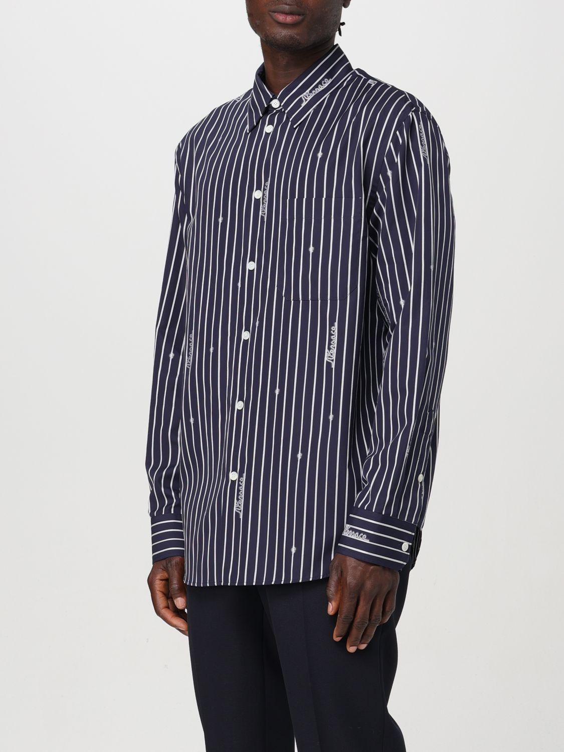 Versace o1y0525 Logo Striped Shirt in Midnight Blue Size US L / EU 52-54 / 3 - 3 Thumbnail