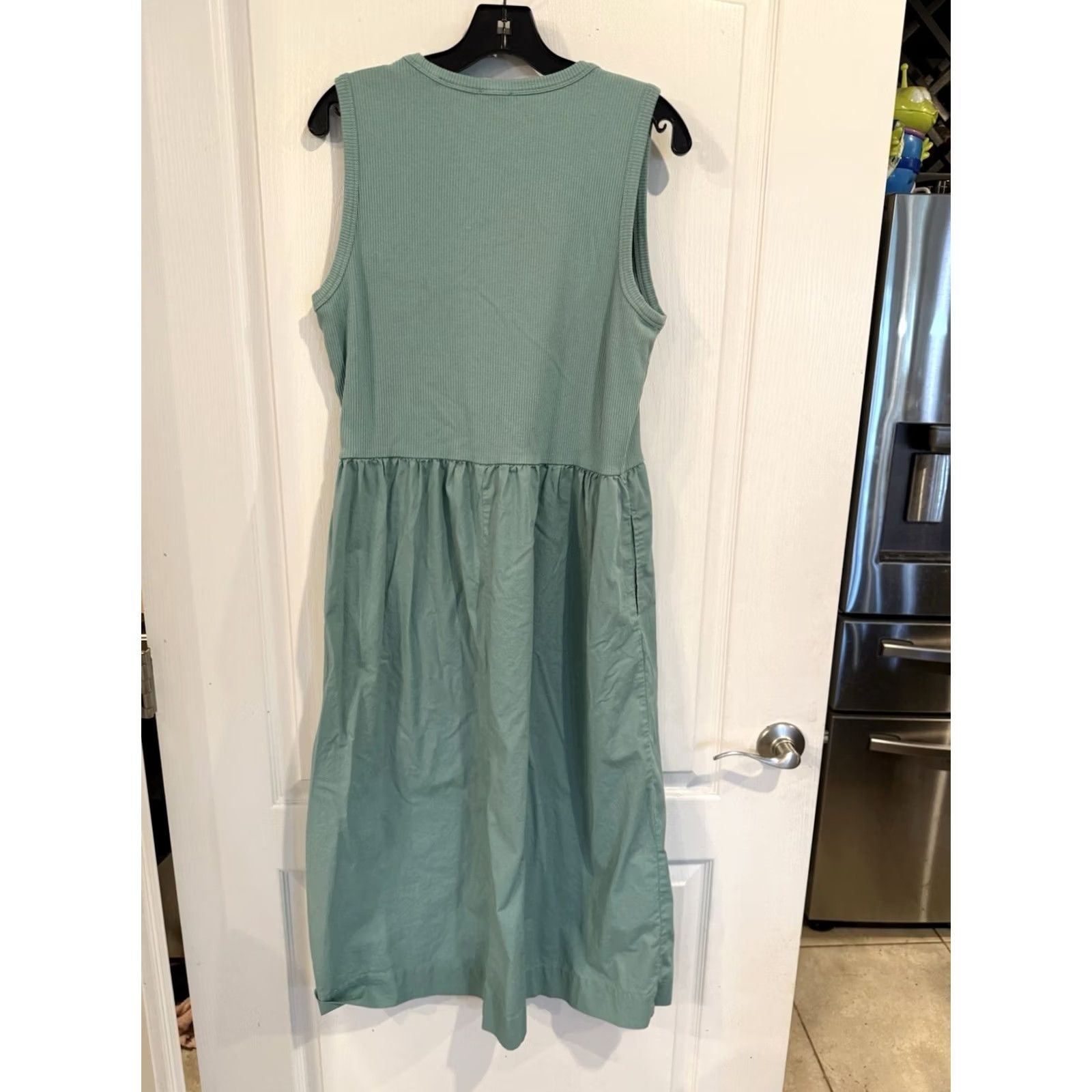 J.Crew J.Crew Tank Dress Women L Sage Green Ribbed-knit Cotton Blend Sleeveless Midi Solid Dress Length Medium/Knee? Size L / US 10 / IT 46 - 3 Thumbnail