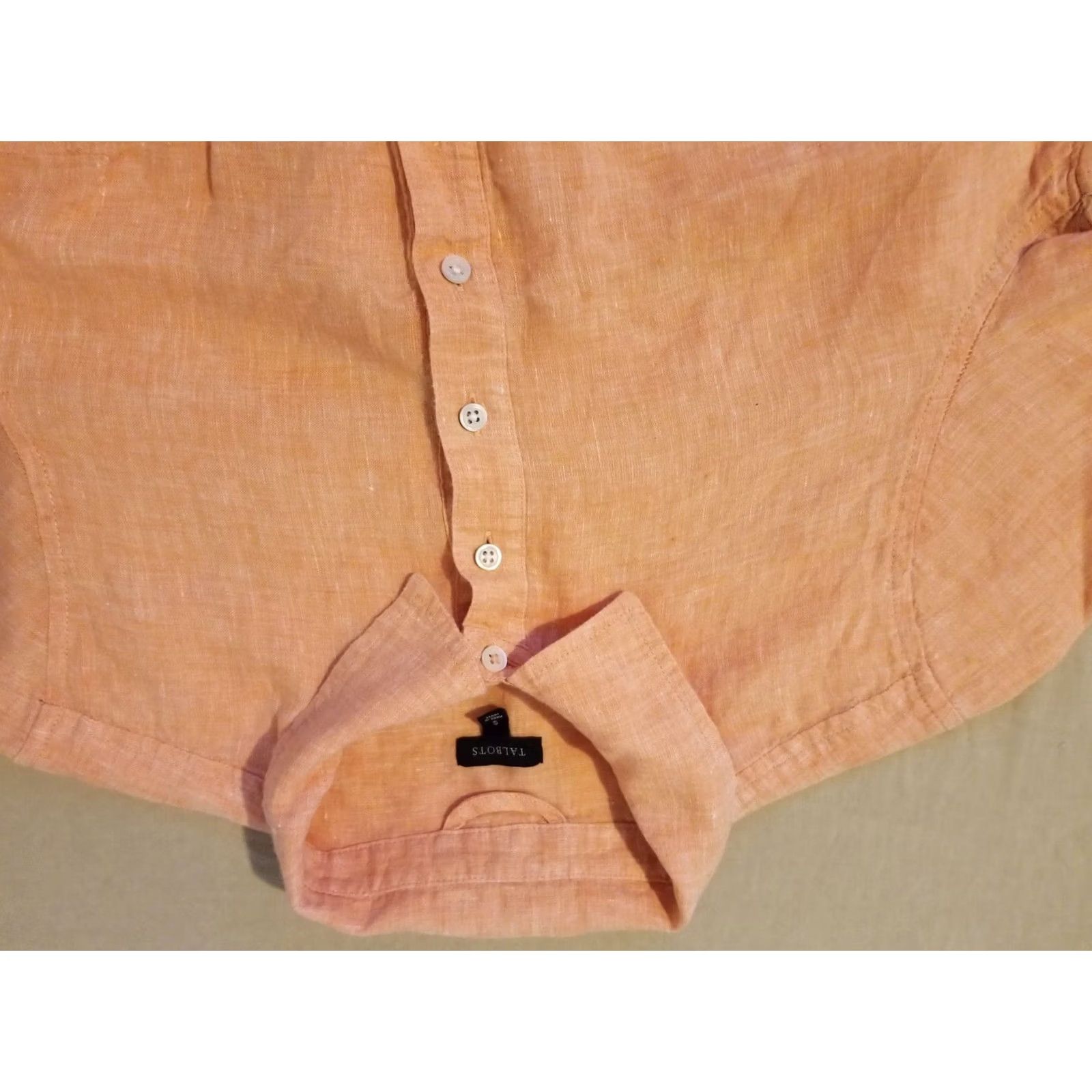 Talbots Womens Orange Linen Shirt Blouse S Small Long Sleeve Talbots Size S / US 4 / IT 40 - 6 Thumbnail