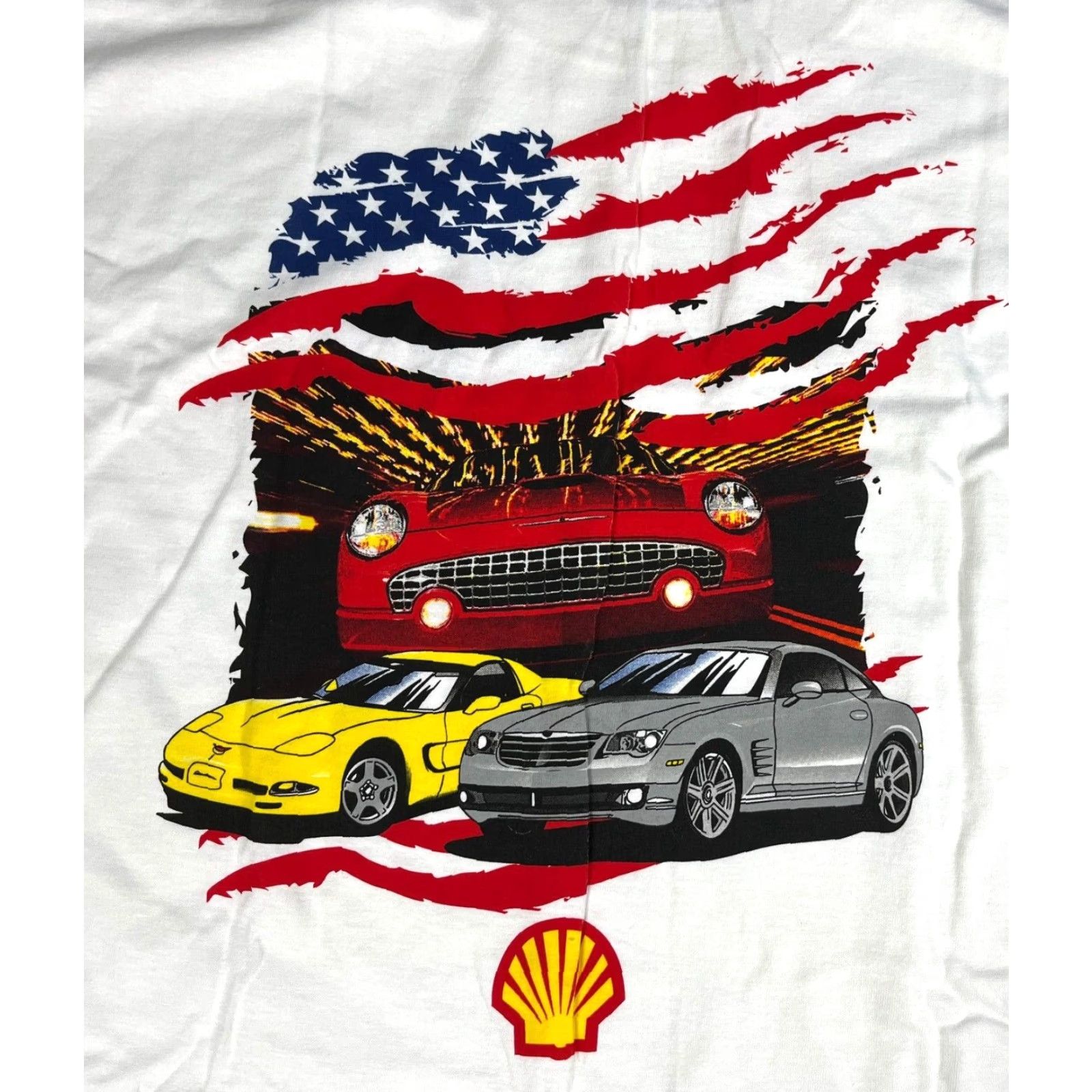 Gildan VINTAGE Born in the USA Shell Petroleum Gildan Heavy Cotton T-Shirt Mens XL White 2000s USA Cars Double-Sided/NOS Size US XL / EU 56 / 4 - 3 Thumbnail