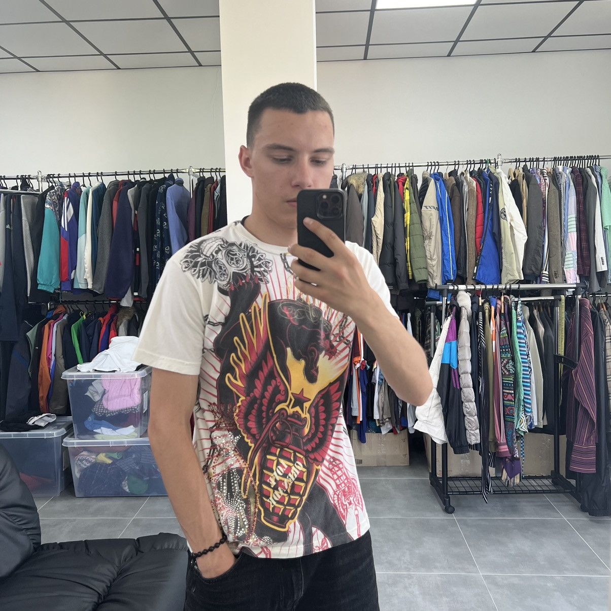Christian Audigier × Ed Hardy Christian Audigier Los Angeles Tattoo Y2K Hip Hop T-Shirt Size US S / EU 44-46 / 1 - 2 Thumbnail