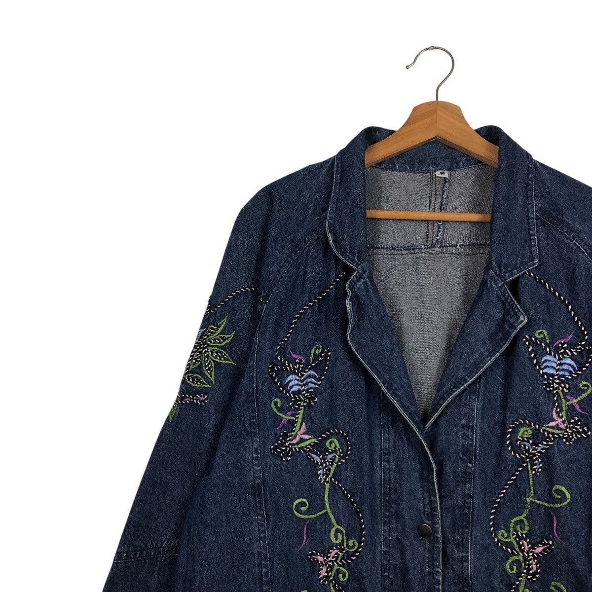 Japanese Brand 📌Vintage Denim Jacket Unbranded Floral Embroidered Big Logo Size US M / EU 48-50 / 2 - 8 Thumbnail