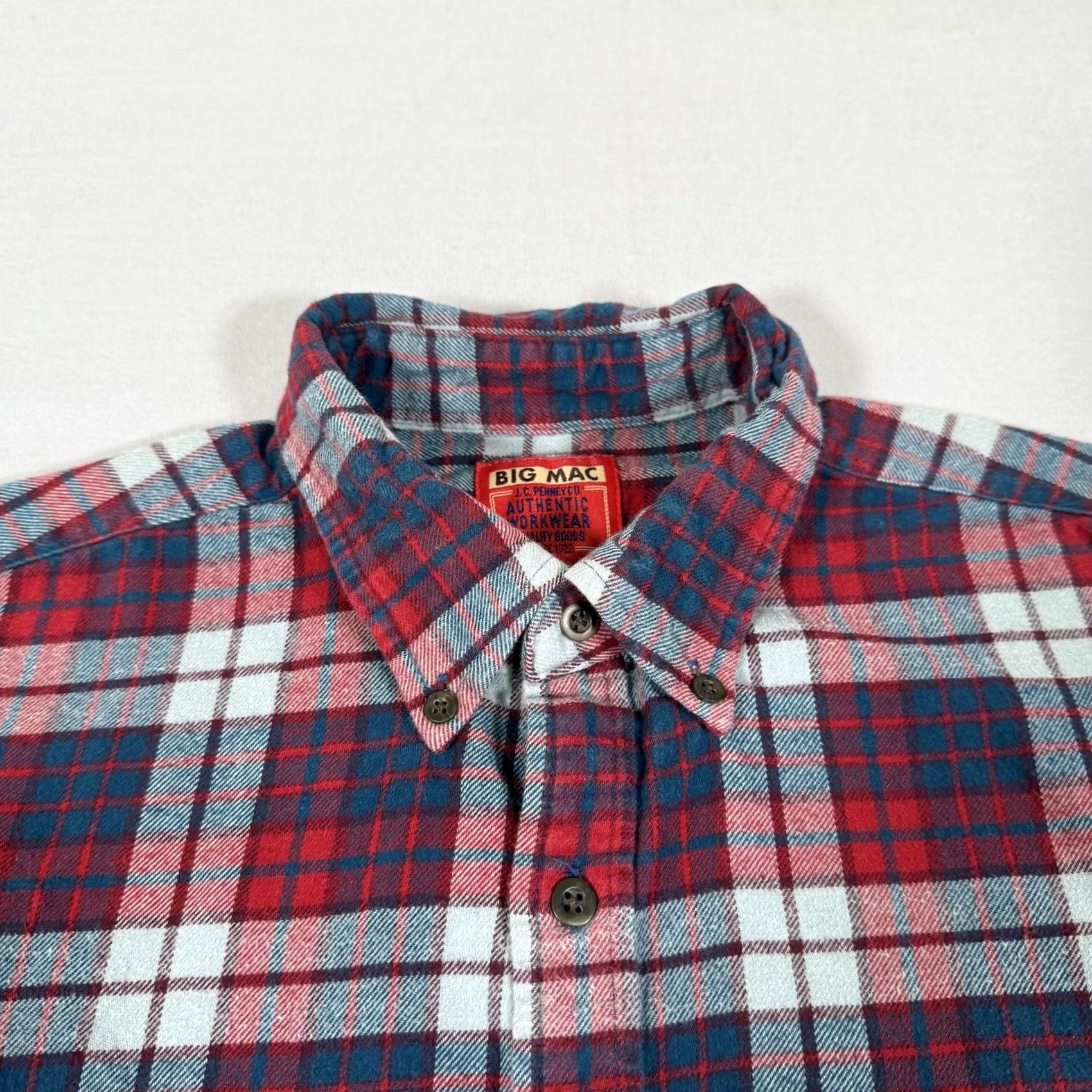 JCPenney VINTAGE Big Mac Shirt Mens Large Blue Red Flannel Plaid JC Penney Button Up 90s Size US L / EU 52-54 / 3 - 3 Thumbnail