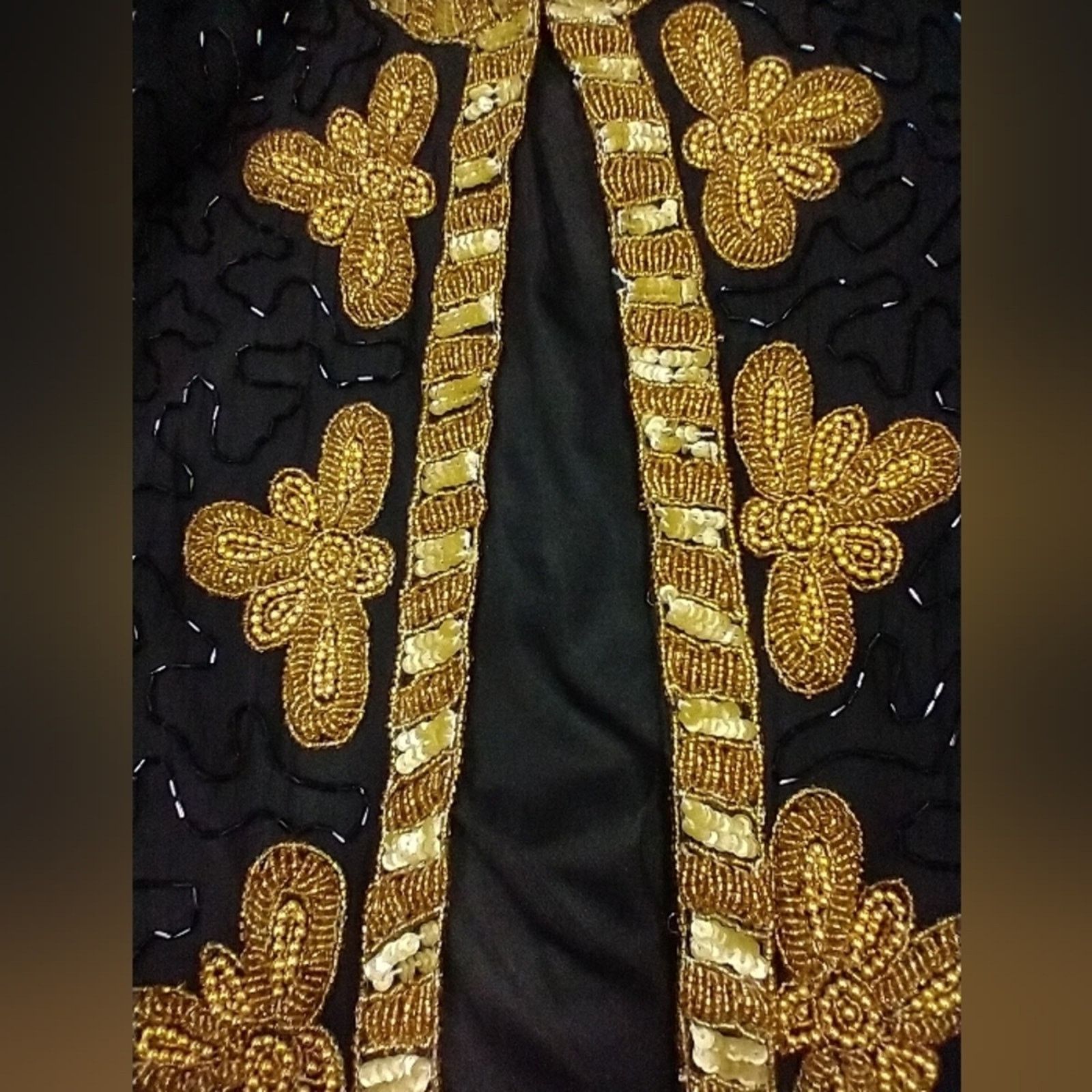Vintage KAZAR BEADED sequin gold black silk long EVENING JACKET coat Size S / US 4 / IT 40 - 4 Thumbnail