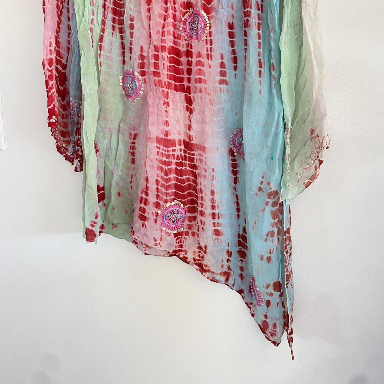 Vintage PHOOL PINK BOHO SHEER COVERUP TIE DYE ASYMMETRIC DRESS Size L / US 10 / IT 46 - 4 Thumbnail