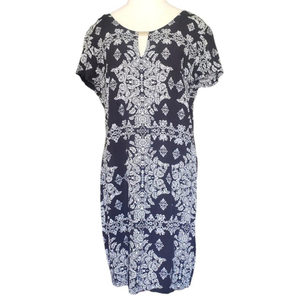 Renuar CT693 Renaur Black & White Floral Pattern Sleeveless Dress S Size S / US 4 / IT 40 - 1 Thumbnail