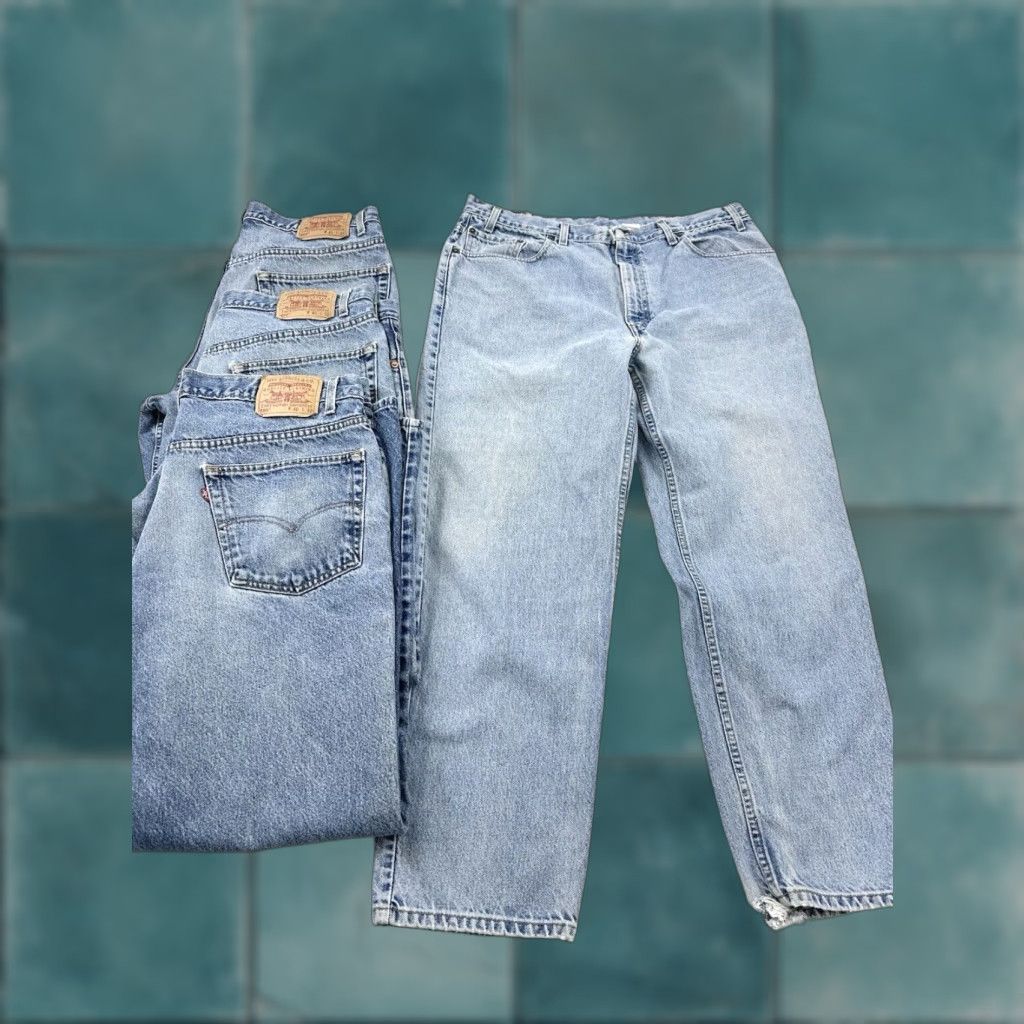 Levi's VINTAGE Levi’s 550 Jeans Men’s 40x32 Blue Distressed Relaxed Ankle 4 Pairs USA 100% Cotton Jeans Mens Size US 39 - 1 Thumbnail