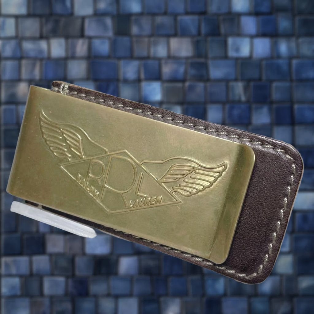 Ralph Lauren RRL Ralph Lauren Money Clip Wing Logo Emboss Leather×Brass Unisex Casual Used Brown Size ONE SIZE - 1 Thumbnail