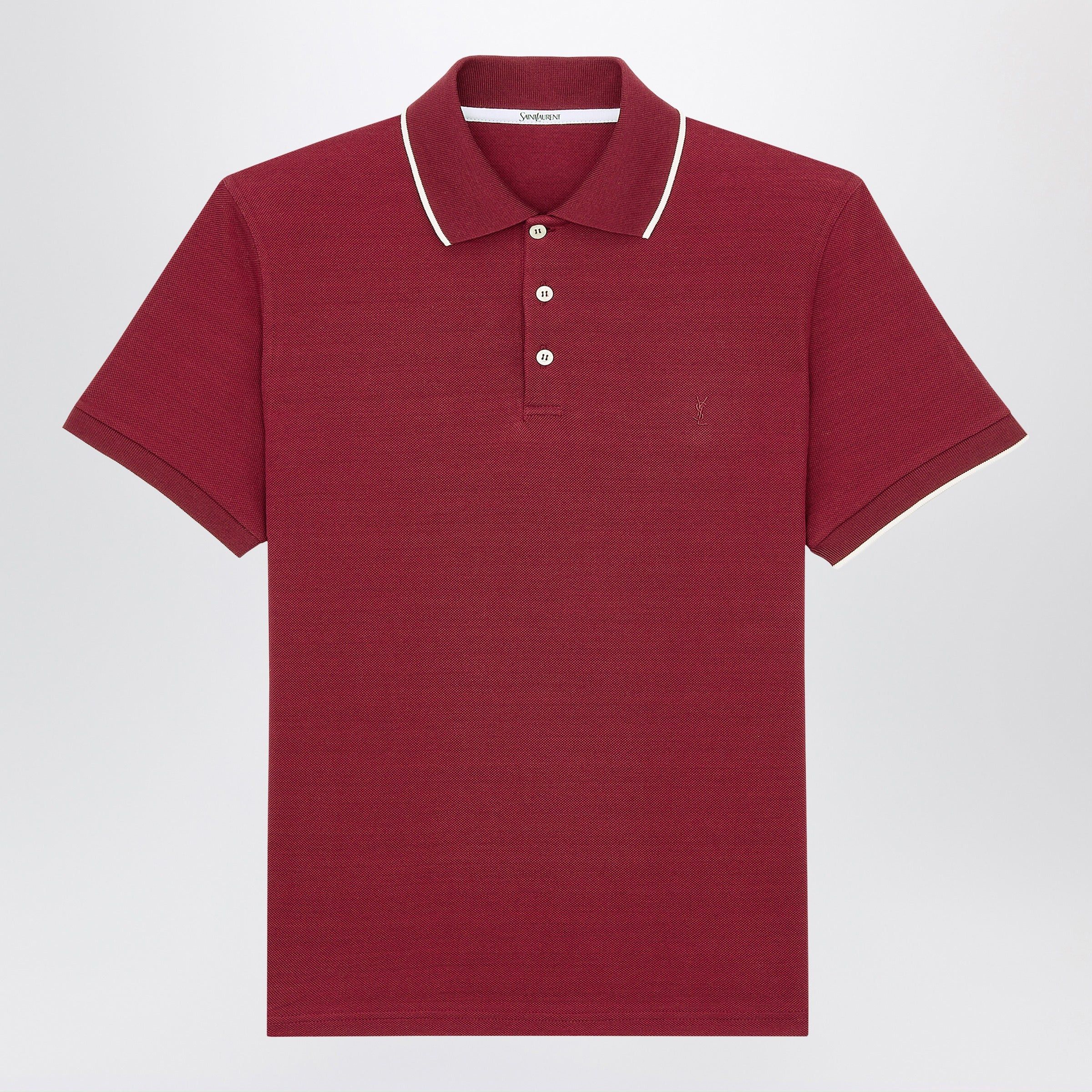 Saint Laurent Paris Saint Laurent Bordeaux Cassandre Polo In Cotton Pique Size US S / EU 44-46 / 1 - 1 Thumbnail