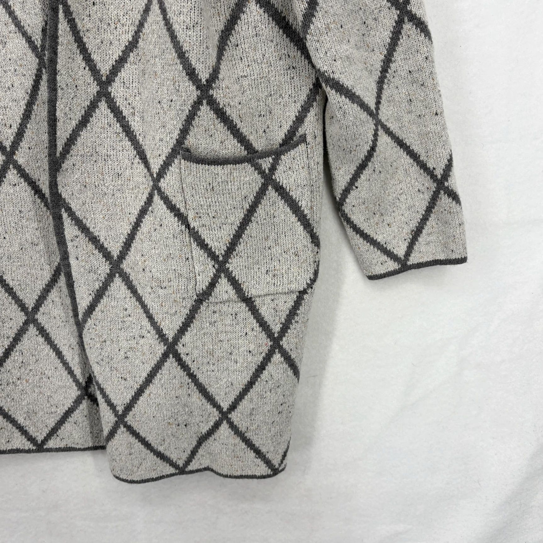 Apt. 9 APT.9 Cardigan Womens XL Gray Argyle Open Front Pockets Knit Relaxed NWT Sweater Size XL / US 12-14 / IT 48-50 - 3 Thumbnail