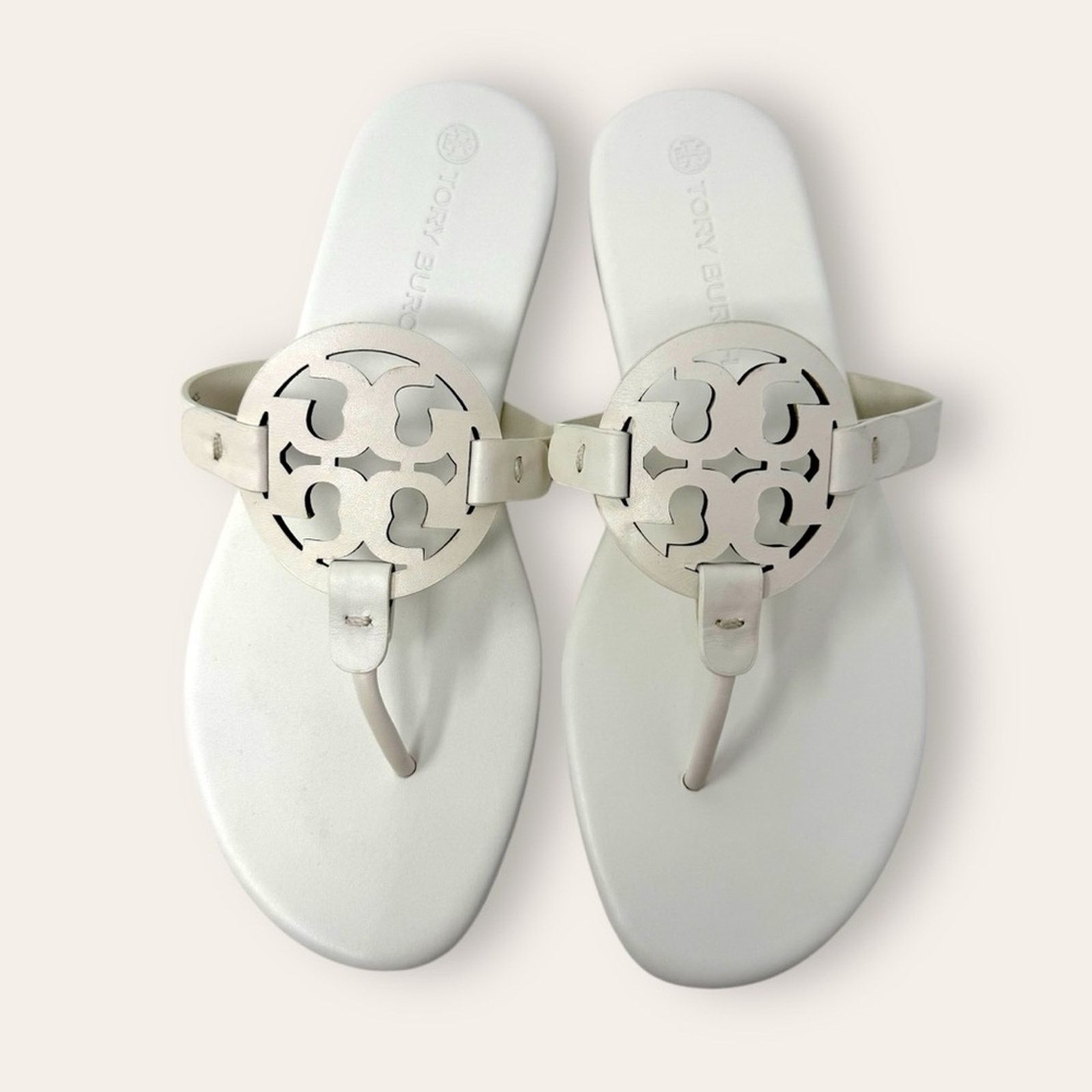 Tory Burch Soft Leather Miller Thong Sandal White 9.5 Womens