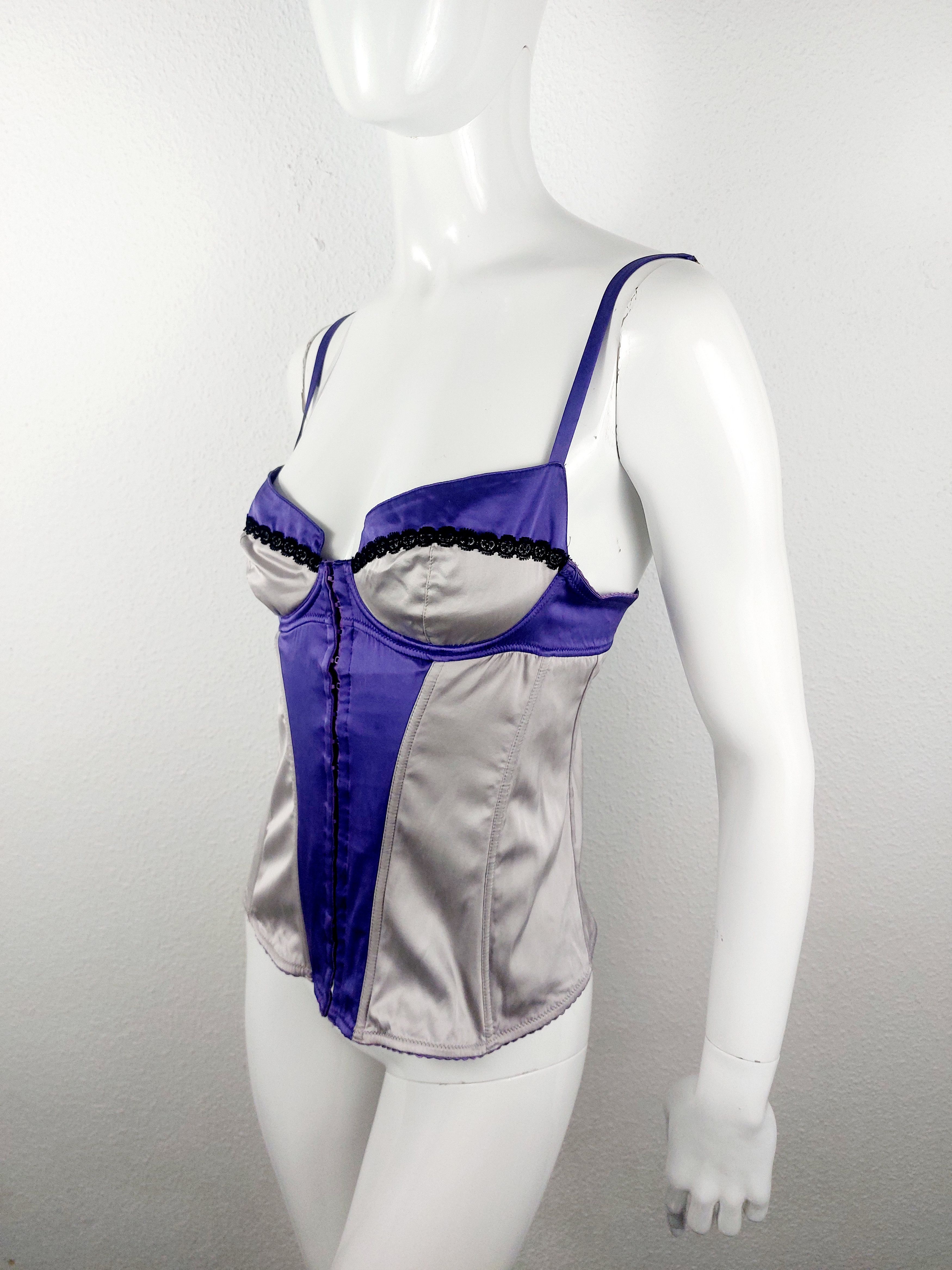 Dolce & Gabbana Dolce and Gabbana D&G Silk Purple Silver Metallic Corset Size L / US 10 / IT 46 - 4 Thumbnail