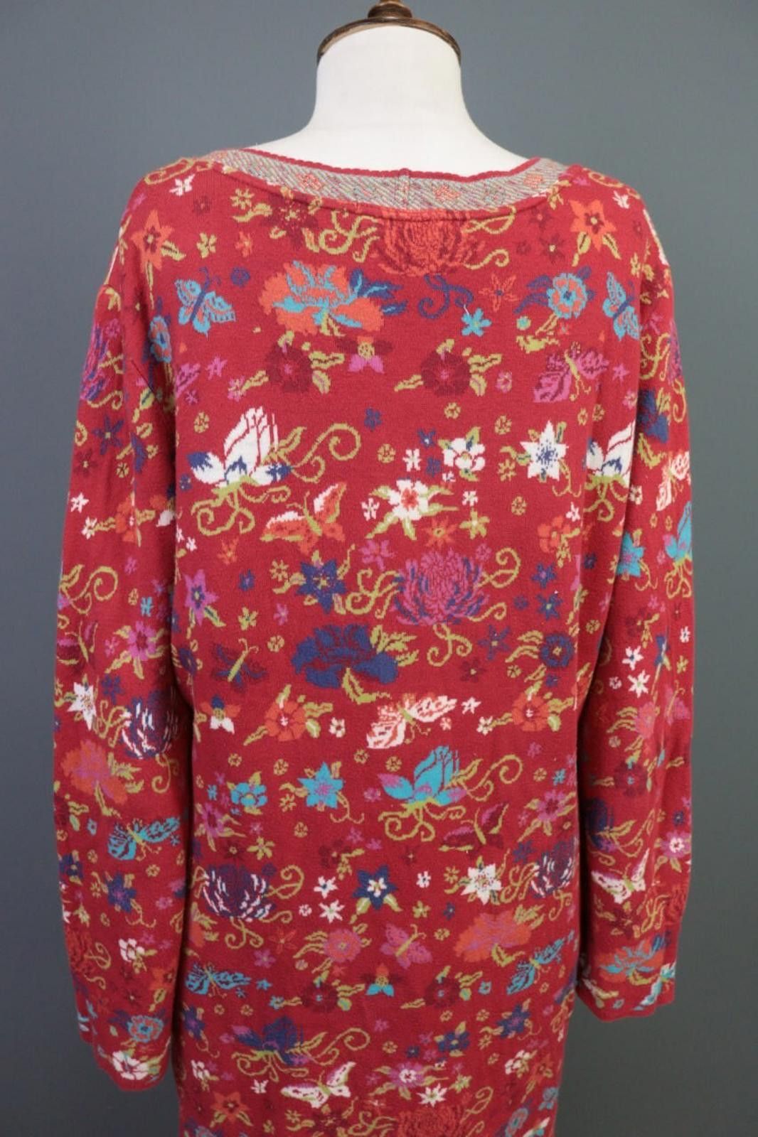 Designer Dunque Red Floral Wool Button Cardigan Sweater Size XL Size XL / US 12-14 / IT 48-50 - 12 Thumbnail