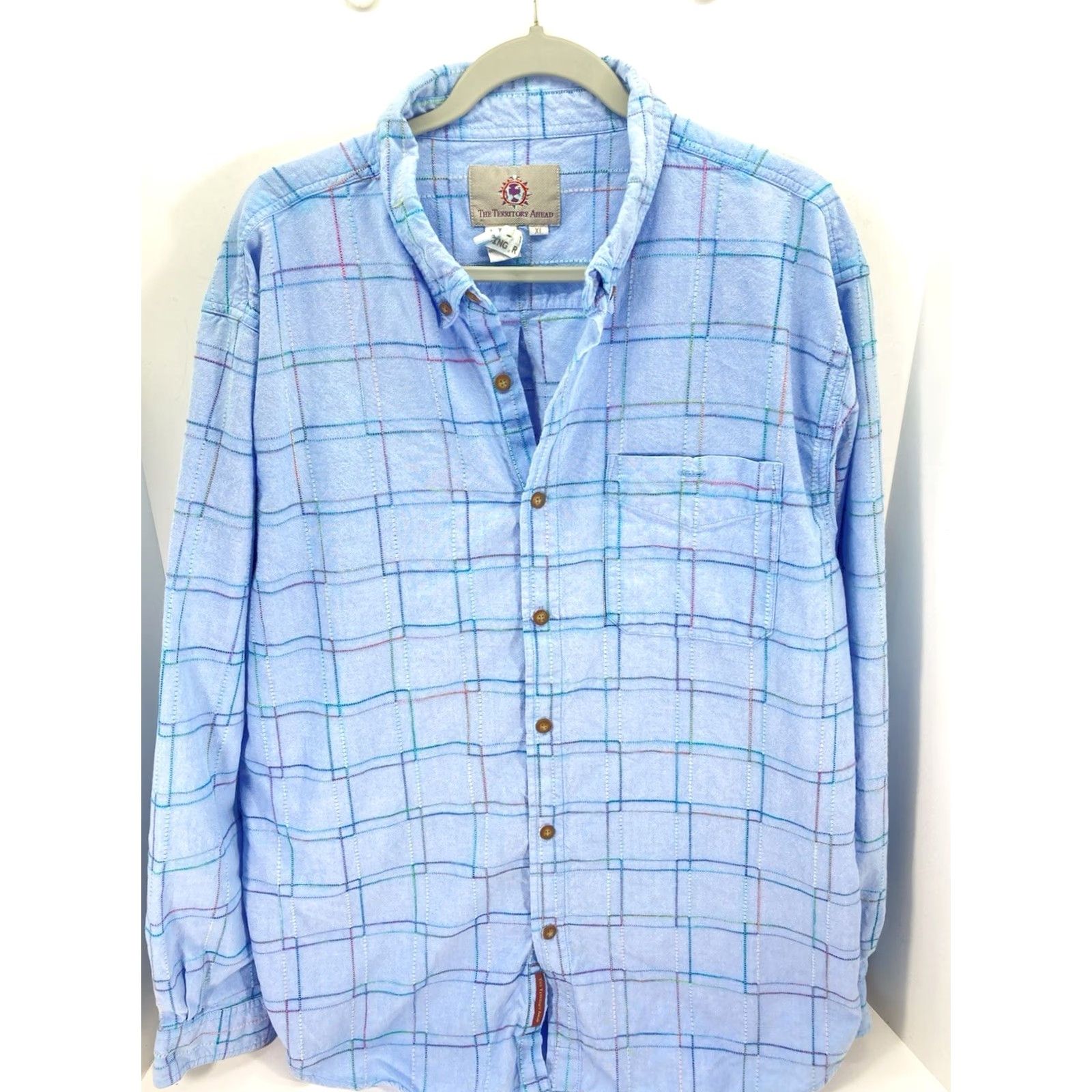 The Territory Ahead VINTAGE Territory Ahead Shirt Men XL Blue Stripe Button Long Sleeve Brushed Cotton Size US XL / EU 56 / 4 - 2 Thumbnail