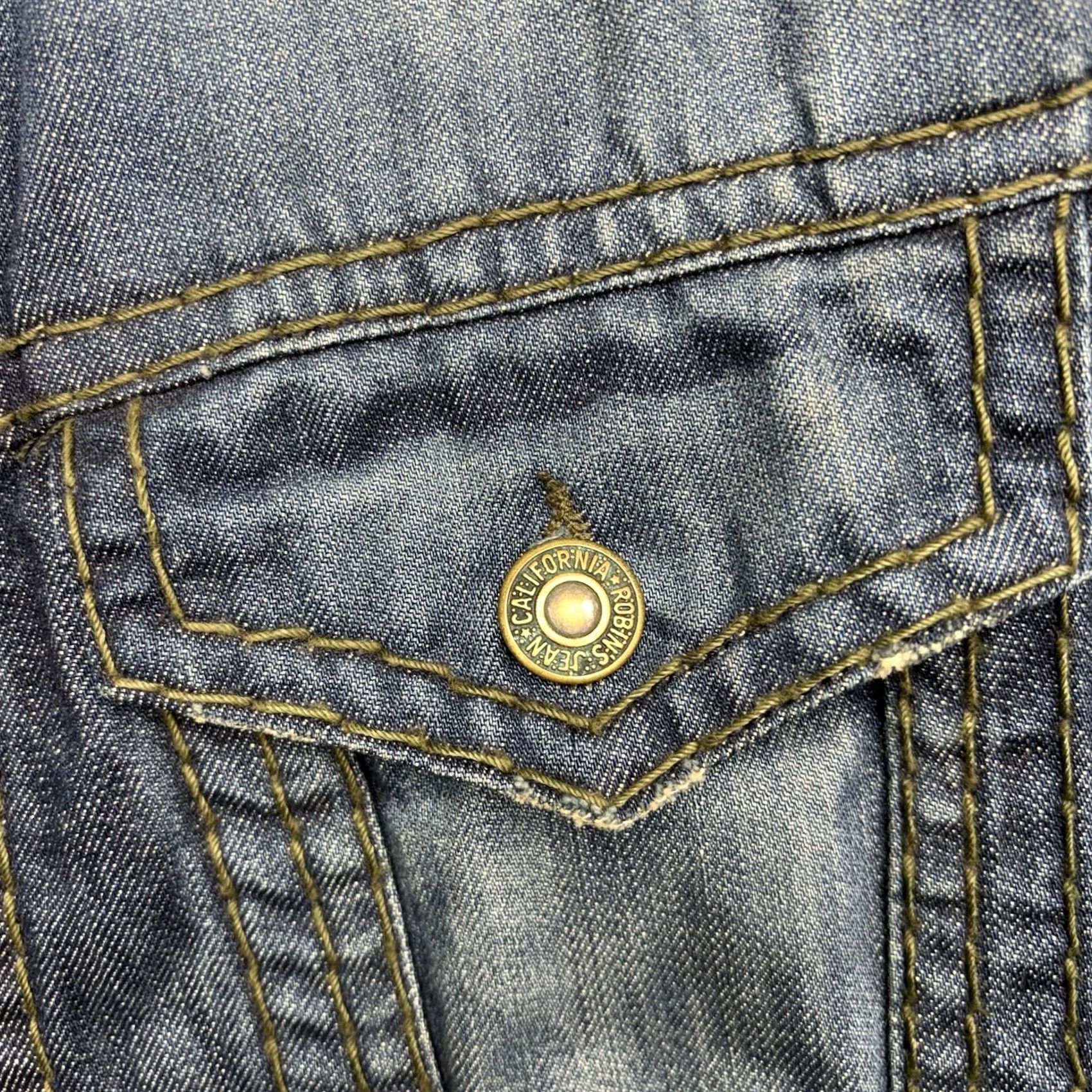 Denime VINTAGE Robins Jean Jacket Mens XL Blue Trucker Denim Embroidered Wings USA Made Wing Collar Biker Jacket Size US 36 / EU 52 - 4 Thumbnail