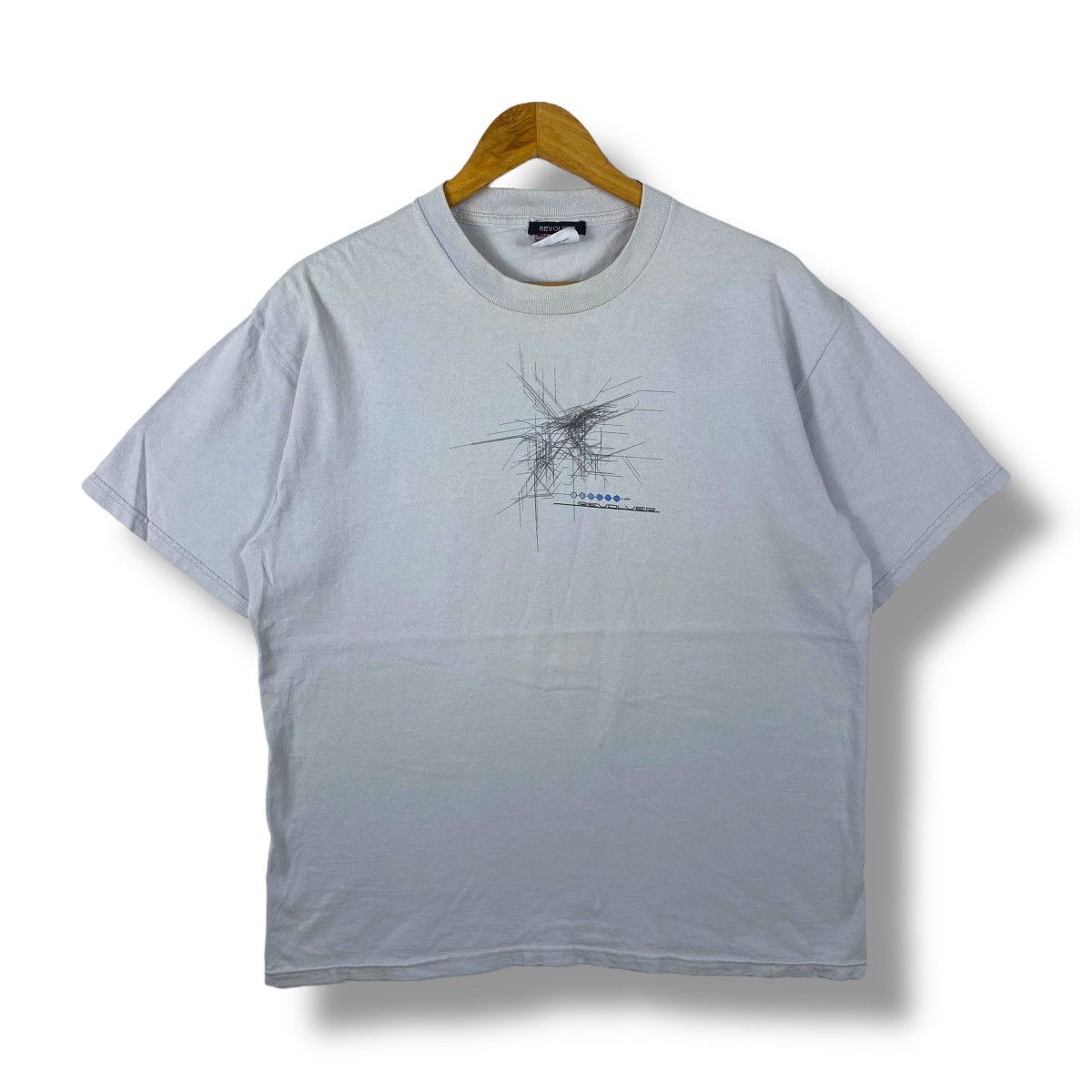 Japanese Brand Vintage 1999 REVOLVER Abstract Lines Brand Tee Shirt Large Size US L / EU 52-54 / 3 - 1 Thumbnail