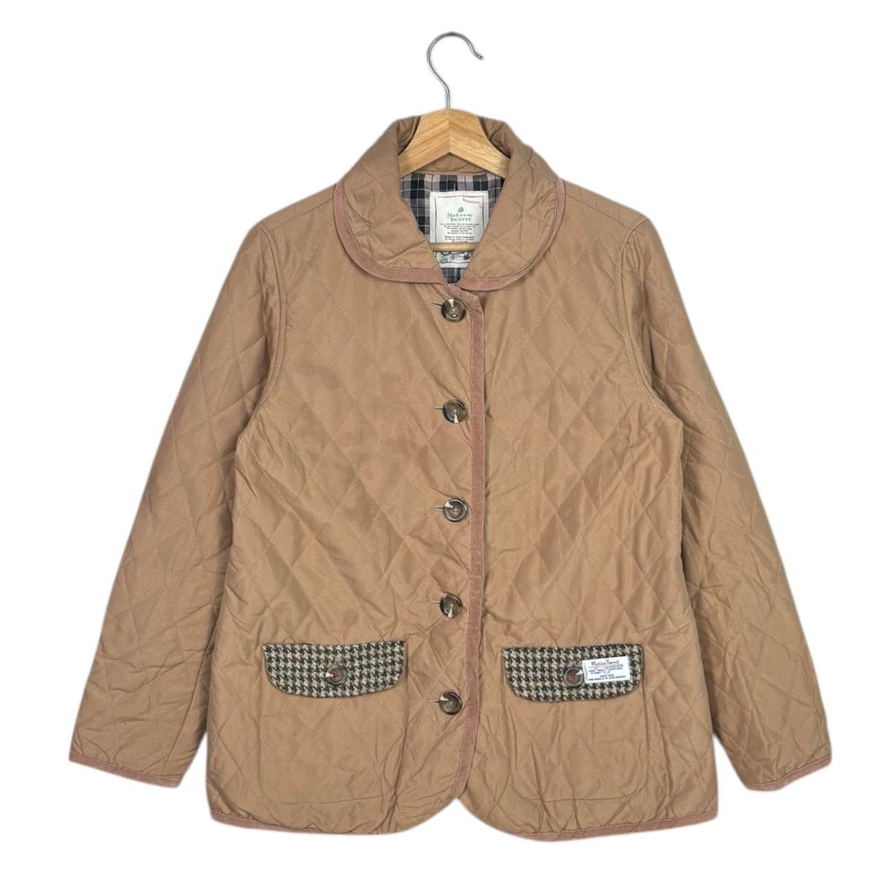 Harris Tweed Quilted Jacket Natural Palette Brown M