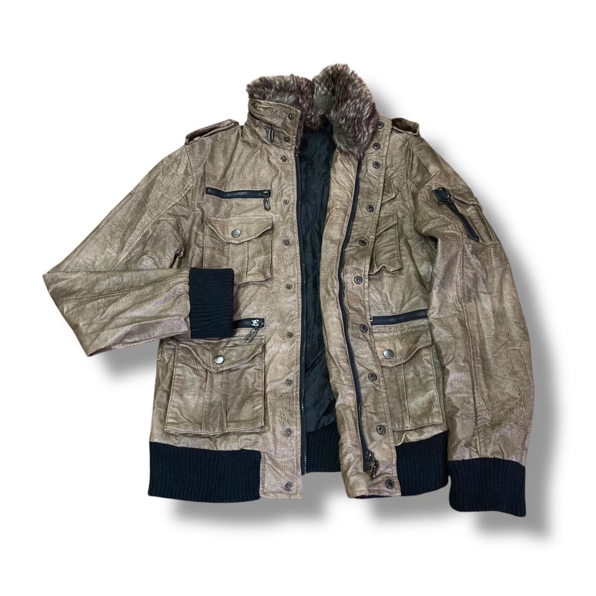 Isamu Katayama Backlash 🇯🇵 P.C POINT CHARY BUTTON UP FULL ZIP FUR COLLAR WAXED JACKET Size US L / EU 52-54 / 3 - 11 Thumbnail