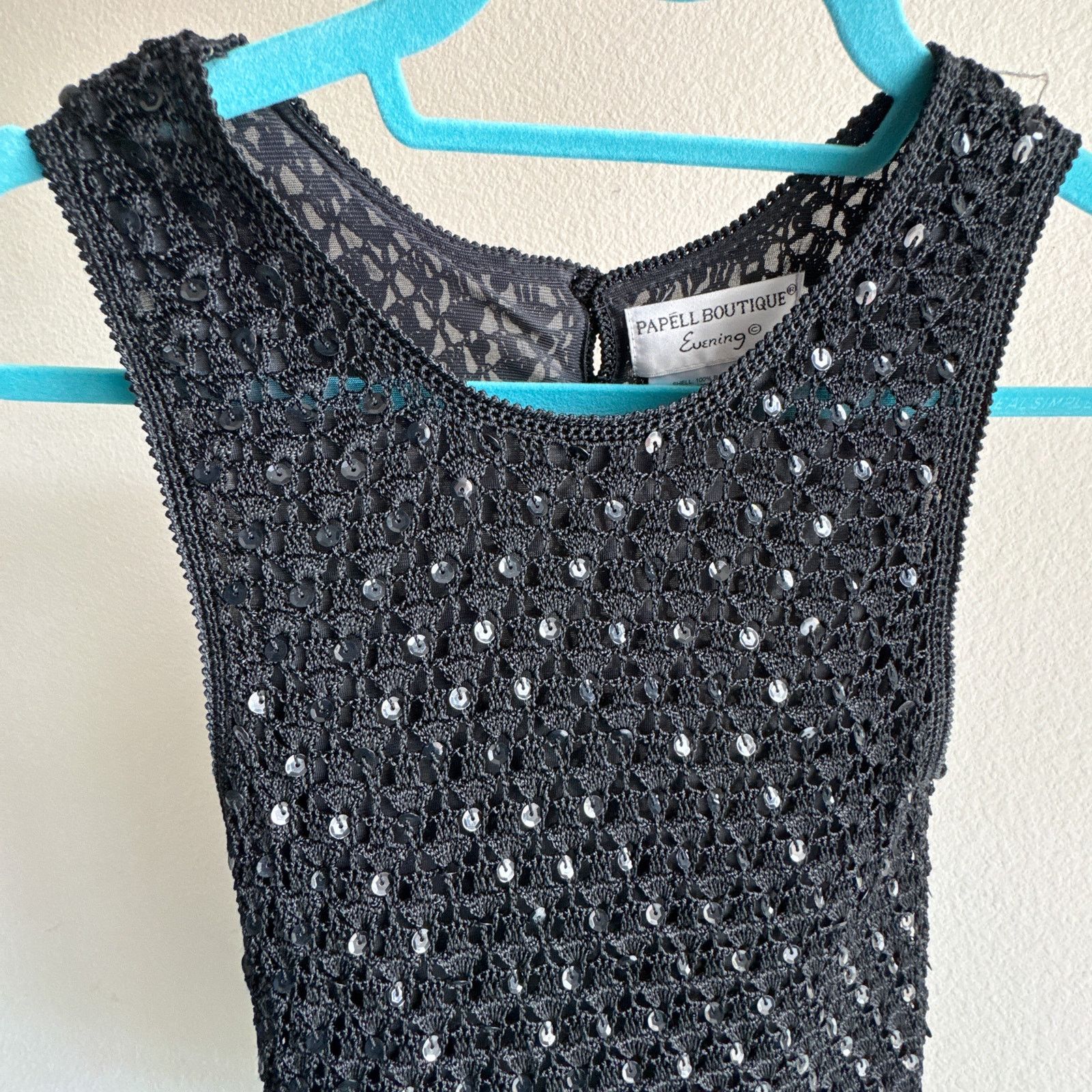 Other Vintage Papell Boutique Evening Black Sequin Top Crochet Size S / US 4 / IT 40 - 4 Thumbnail