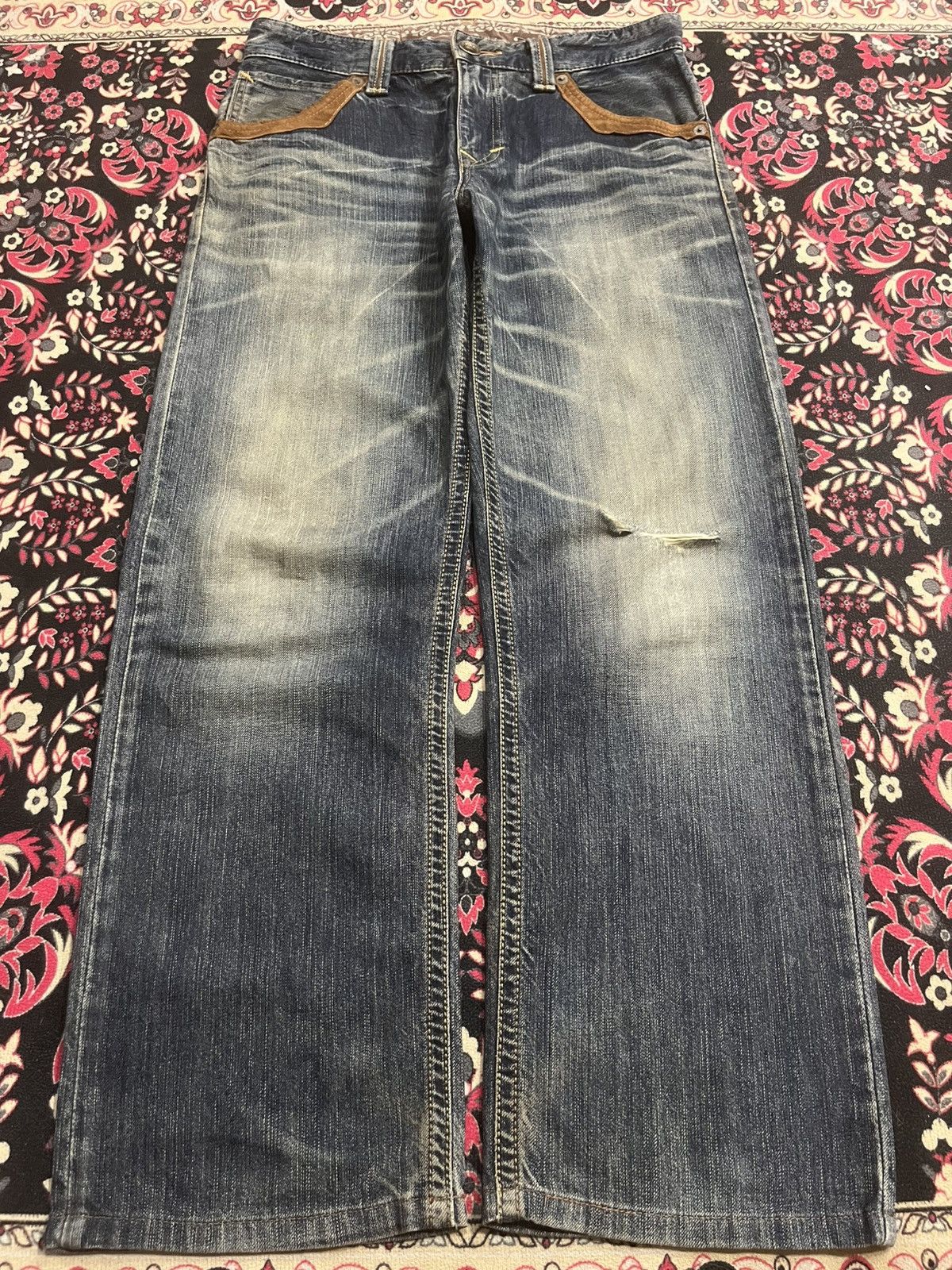 Edwin ⚡️Distressed⚡️Vintage Edwin XVS Blue Faded Washed Loose Jeans Size US 30 / EU 46 - 1 Thumbnail