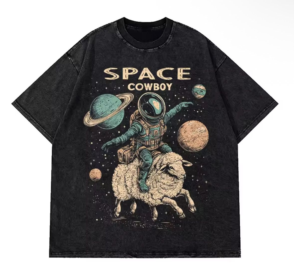Japanese Brand Y2K Vintage Gothic Astronaut Moon Print Washed T-Shirt Size US XL / EU 56 / 4 - 1 Thumbnail