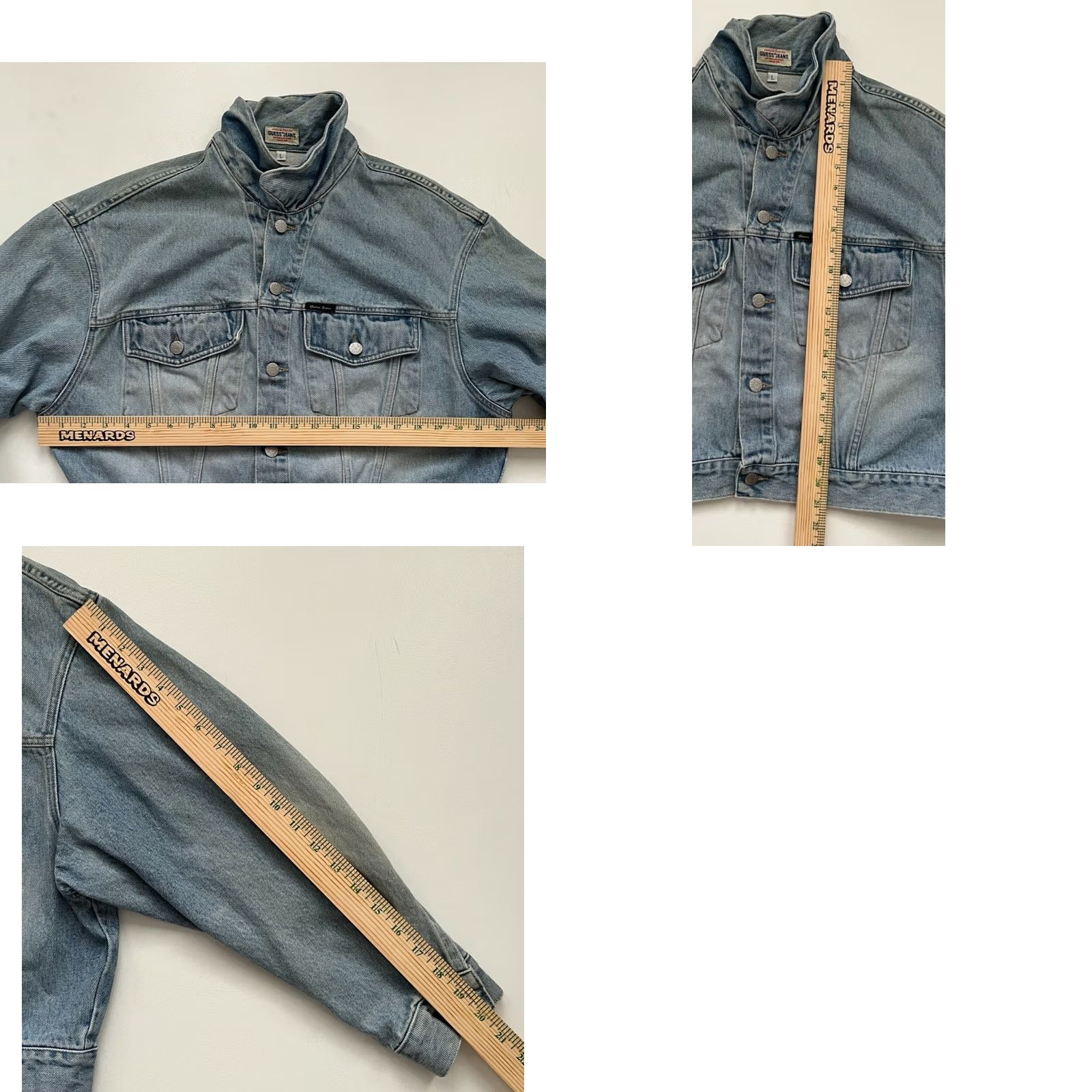 Guess VINTAGE GUESS Denim Trucker Jacket Women’s L Blue 90s Made in USA Button Collared Short Sleeve 100% Cotton Size 36" / US 14 / IT 50 - 8 Thumbnail