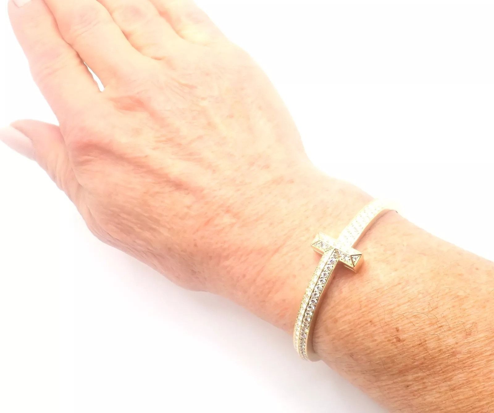 Tiffany & Co. Tiffany & Co 18k Yellow Gold Diamond T1 Wide Bangle Bracelet Size ONE SIZE - 12 Thumbnail