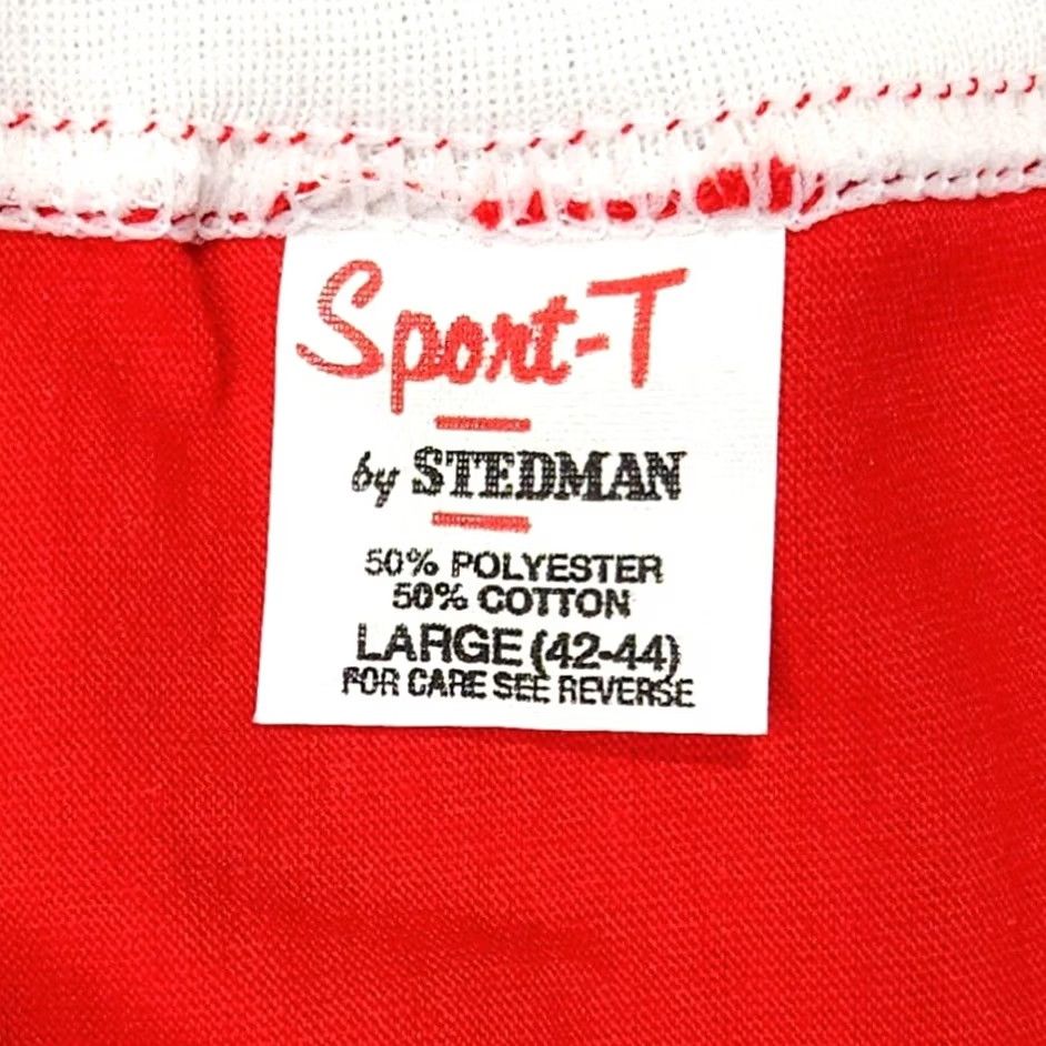 Vintage VINTAGE MEL Long Beach T Shirt Mens Large Red 80s Ringer Tee Made In USA MT Short Sleeve Crew Neck White Cotton Blend Stedman Mens T-Shirt Size US L / EU 52-54 / 3 - 7 Thumbnail