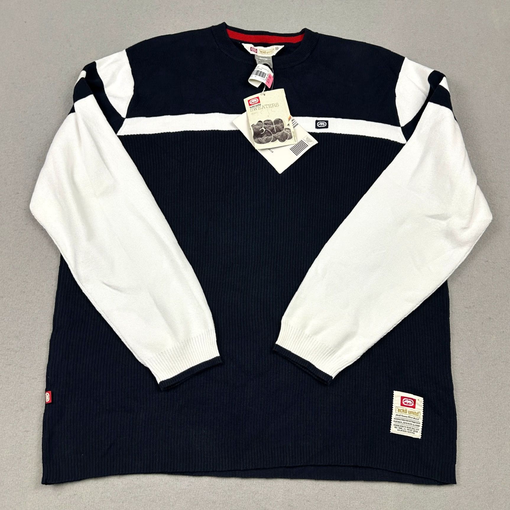 Ecko Unltd. VINTAGE Ecko Unltd Sweater Men XL Navy White Deadstock Ribbed Y2K Pullover Knit Logo Embroidered Hip Hop Regular Fit Size US XL / EU 56 / 4 - 2 Thumbnail