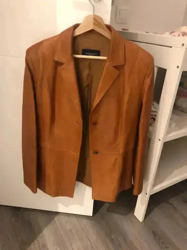 Burberry × Vintage BURBERRY Jacket Leather Coat Blazer Brown Vintage Size L / US 10 / IT 46 - 1 Thumbnail
