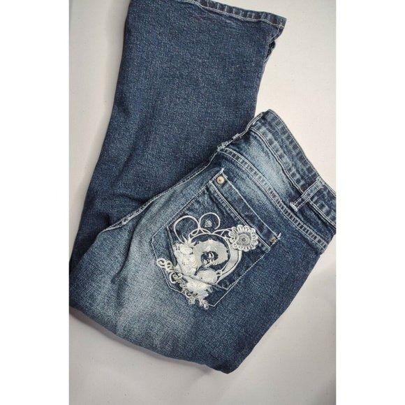 Other Akademiks Womens Cropped Stretch Blue Jeans Akdmks Waist 33 Size 33" - 4 Thumbnail