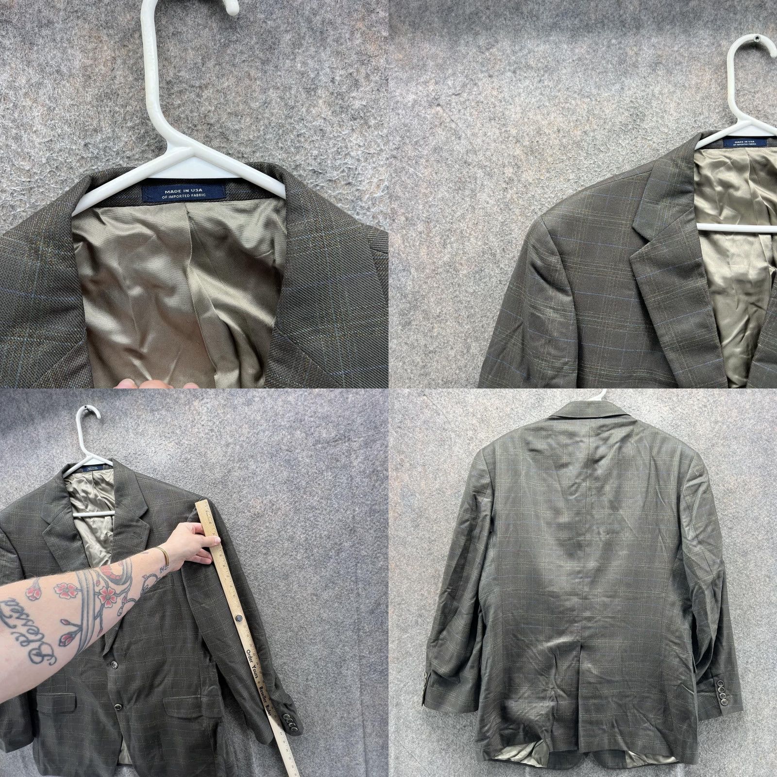 Hart Schaffner Marx Hart Schaffner Marx Suit Jacket Mens 43R Gray Plaid Two Button Notch Lapel Jacket/Coat Regular Length Black or Gray? Size 46R - 8 Thumbnail