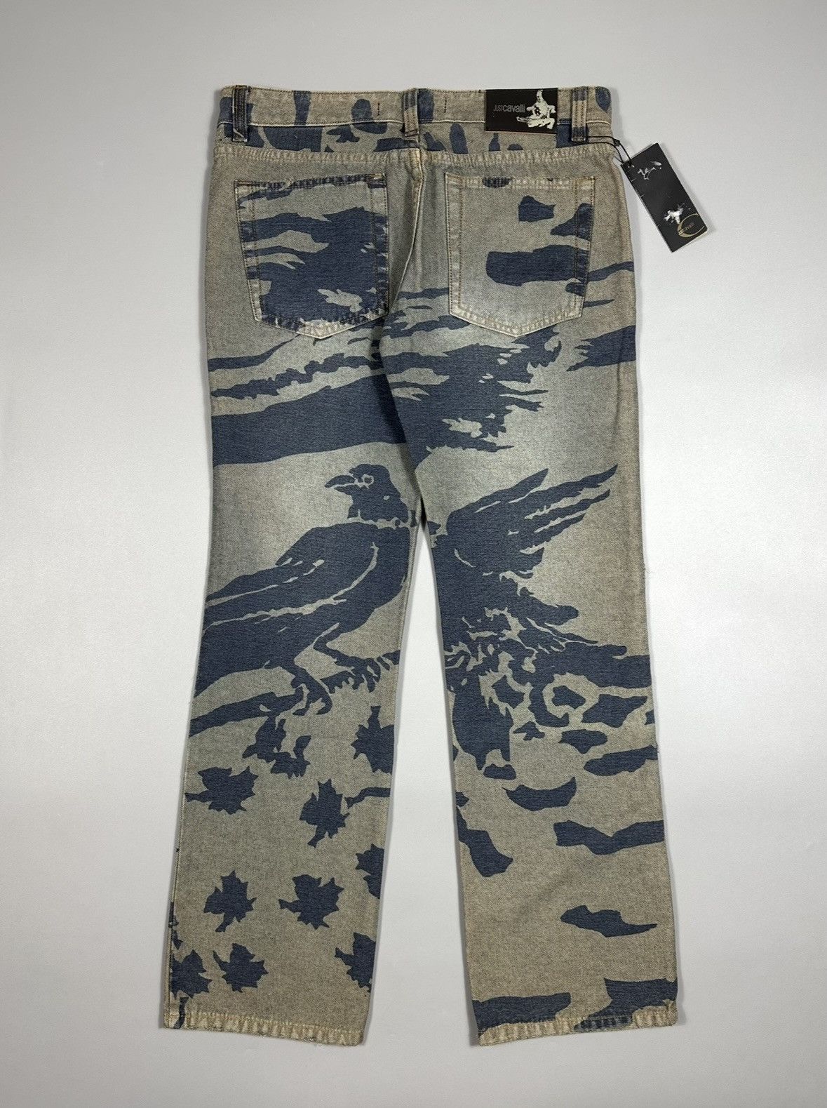 Just Cavalli 00s Just Cavalli Birds Raven Denim Straight Jeans Size US 33 - 2 Thumbnail