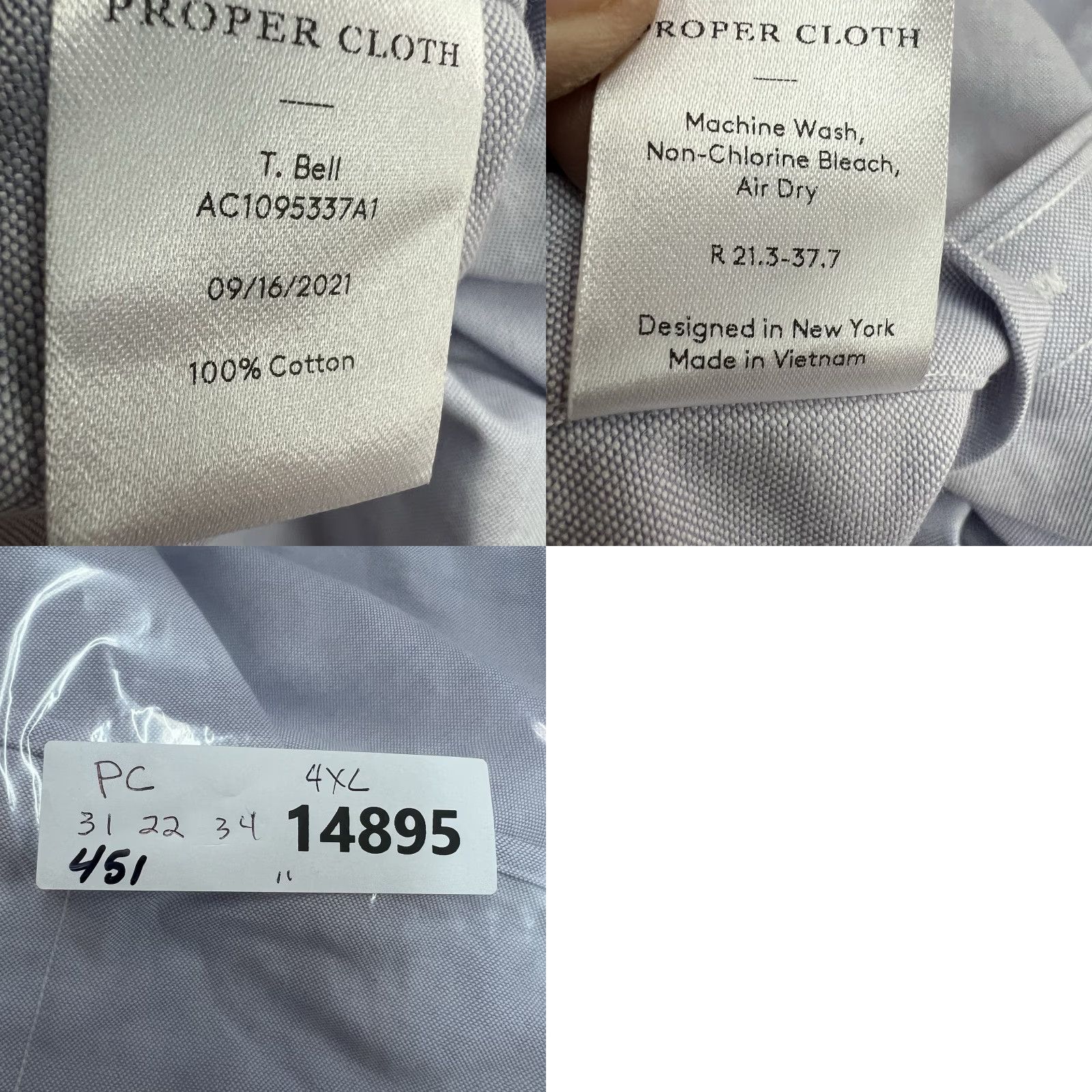 CLOT Proper Cloth Solid Blue Button-Down Shirt Men's 4XL Cotton Long Sleeve Casual Size US XXL / EU 58 / 5 - 8 Thumbnail