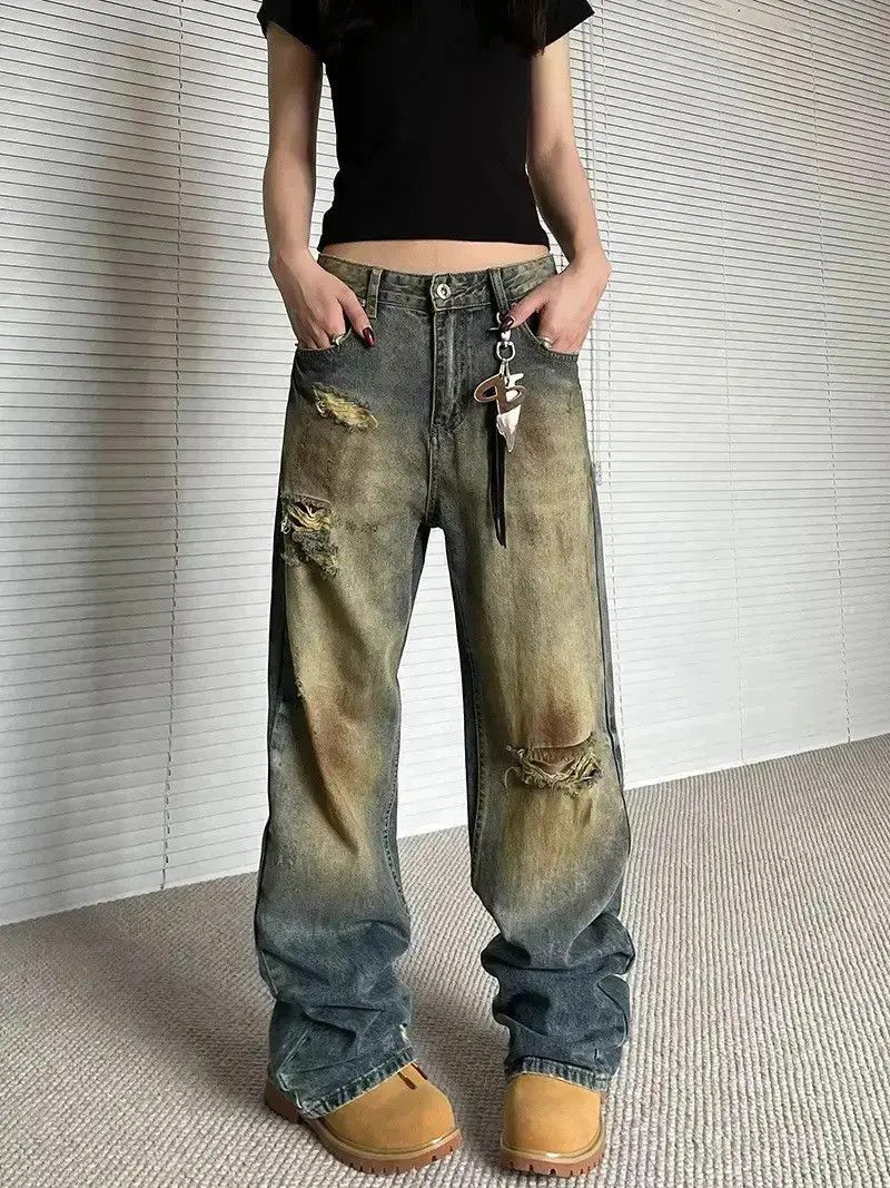 Japanese Brand Retro washed loose distressed jeans Size US 32 / EU 48 - 1 Thumbnail