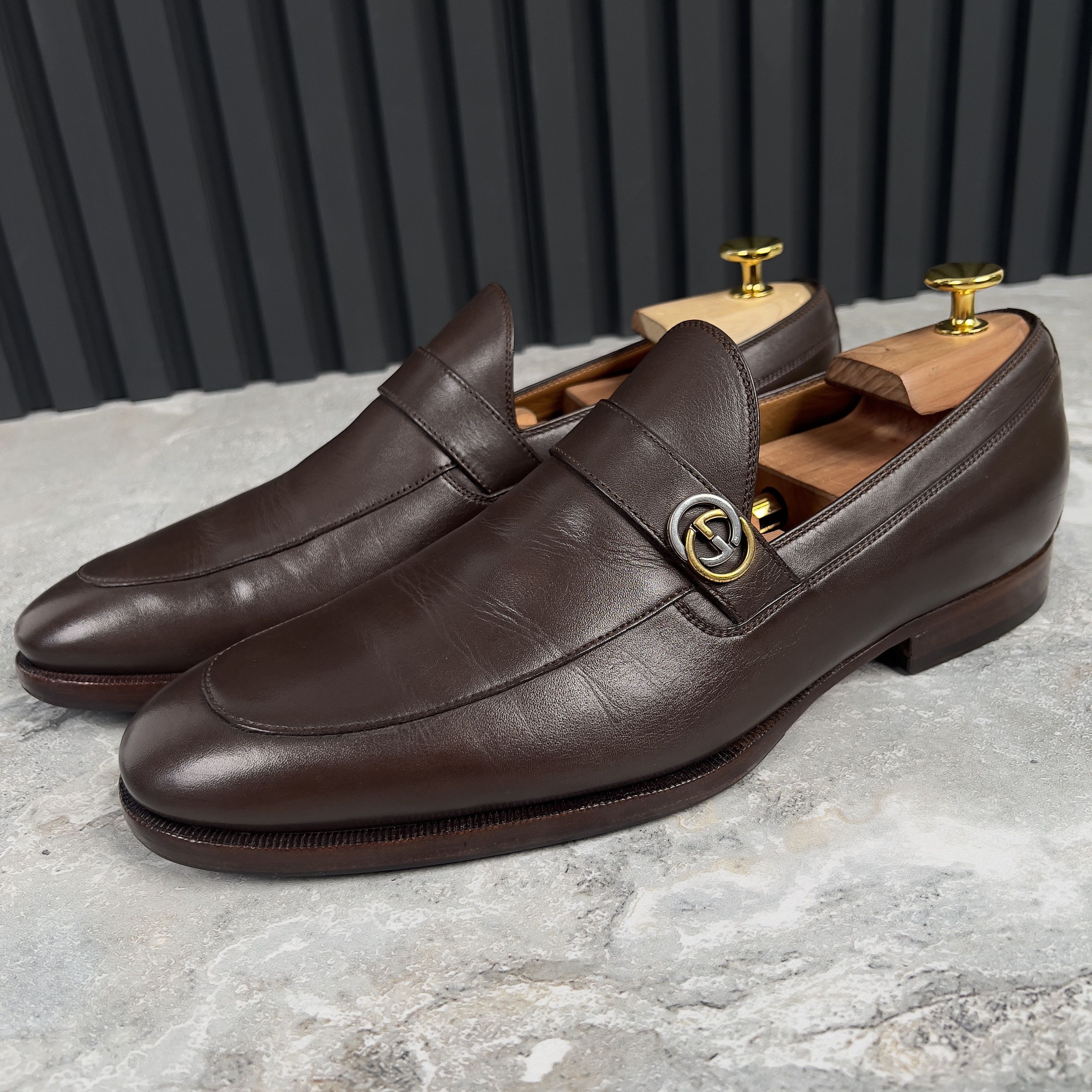 Gucci Interlocking GG Loafers Brown Leather Size US 8 / EU 41 - 5 Thumbnail