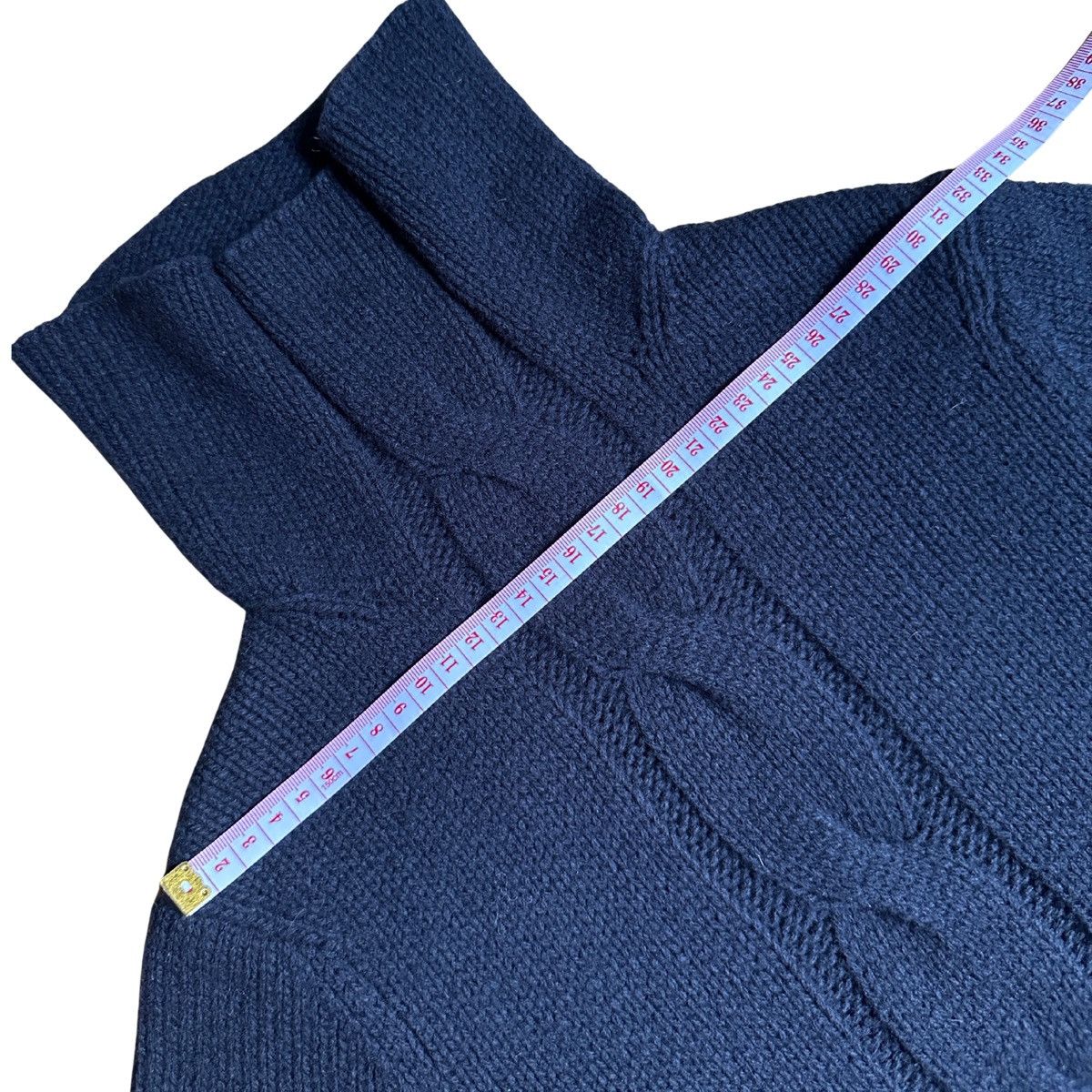 Other Stefanel Navy Wool Blend Cable KnitTurtleneck Sweater Size L / US 10 / IT 46 - 8 Thumbnail
