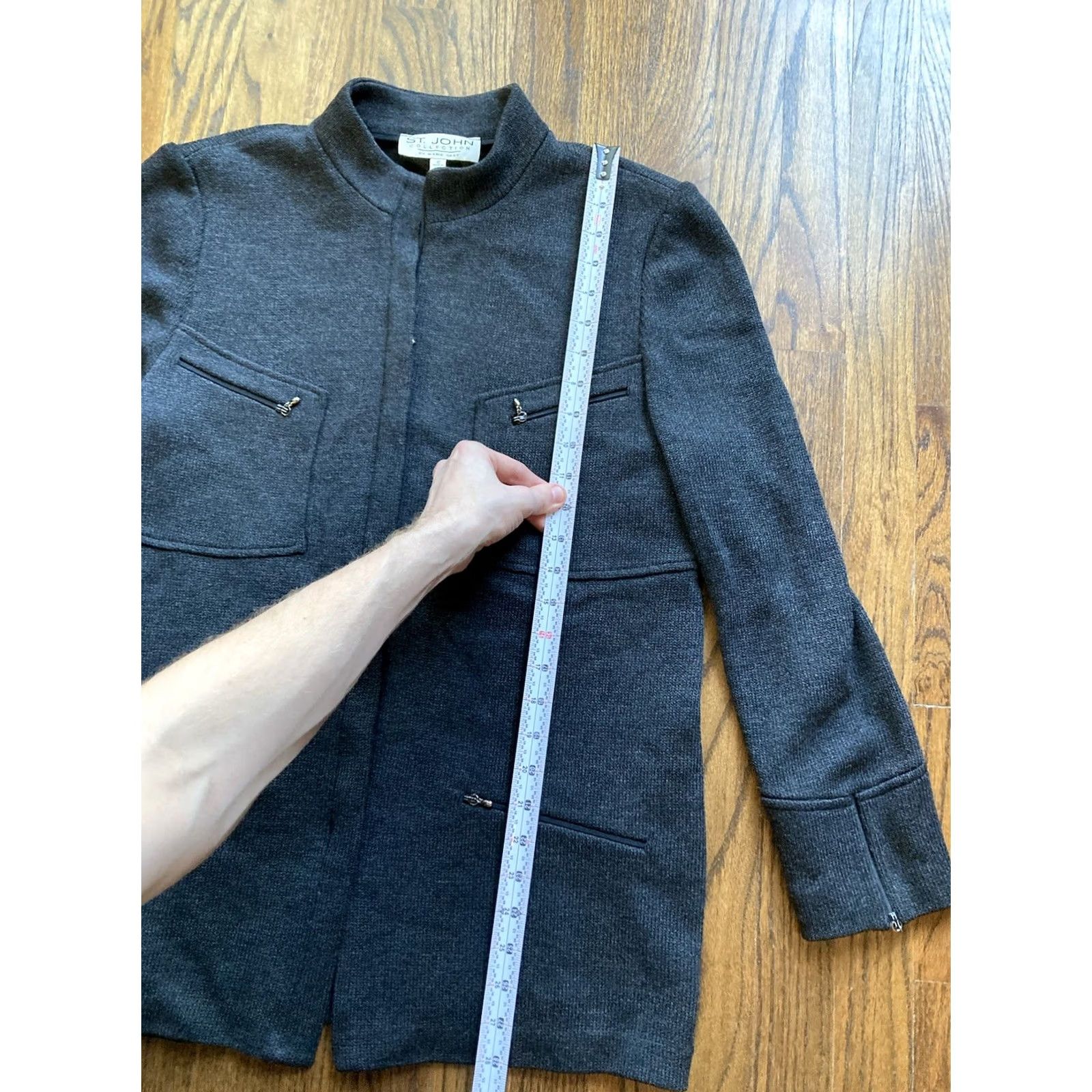 Vintage St John Jacket Womens Size 10 Full Zip Knit Wool Blend Pockets Gray USA Made Vintage No Size L / US 10 / IT 46 - 6 Thumbnail