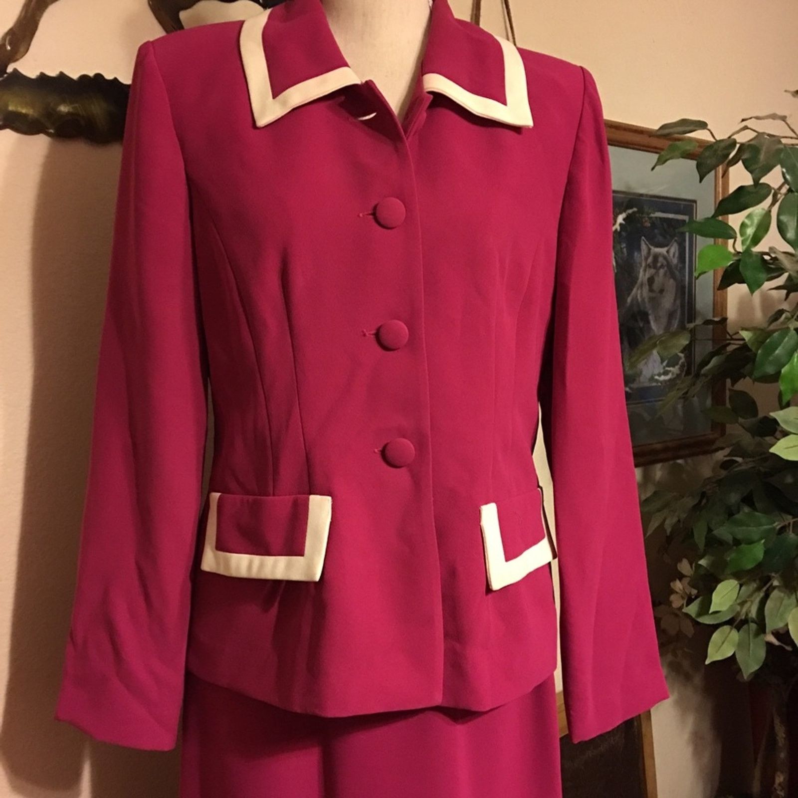 Vintage S.L. Fashions hot pink/white skirt suit set 6 Size M / US 6-8 / IT 42-44 - 2 Thumbnail