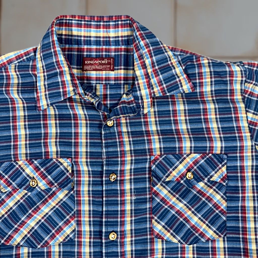 Rainbow VINTAGE Kingsport Shirt Adult MEDIUM Blue Plaid Button-Down 80s Size US M / EU 48-50 / 2 - 1 Thumbnail
