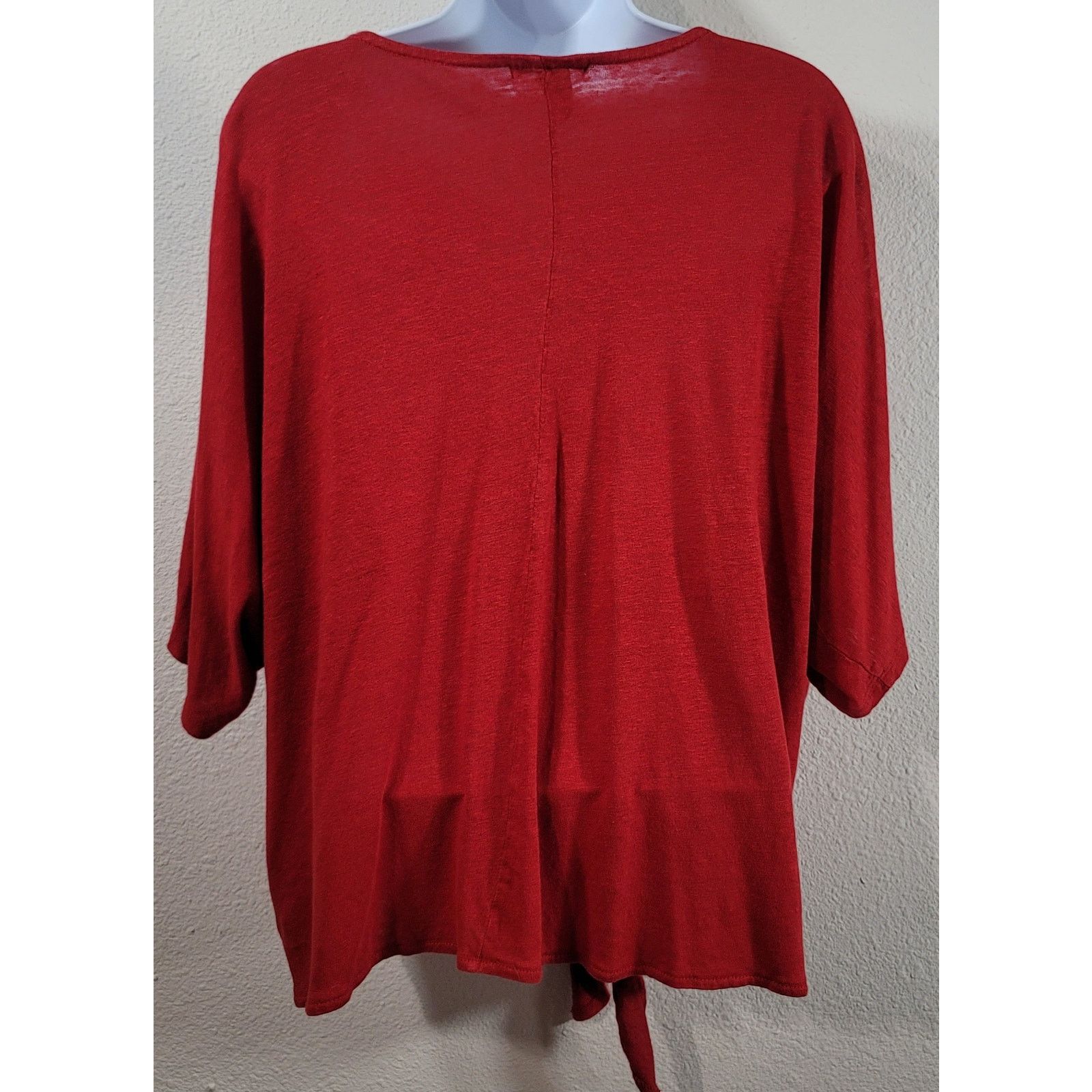Alfani Alfani Red Slub Knit Dolman Short Sleeves Top Large Linen Size L / US 10 / IT 46 - 3 Thumbnail