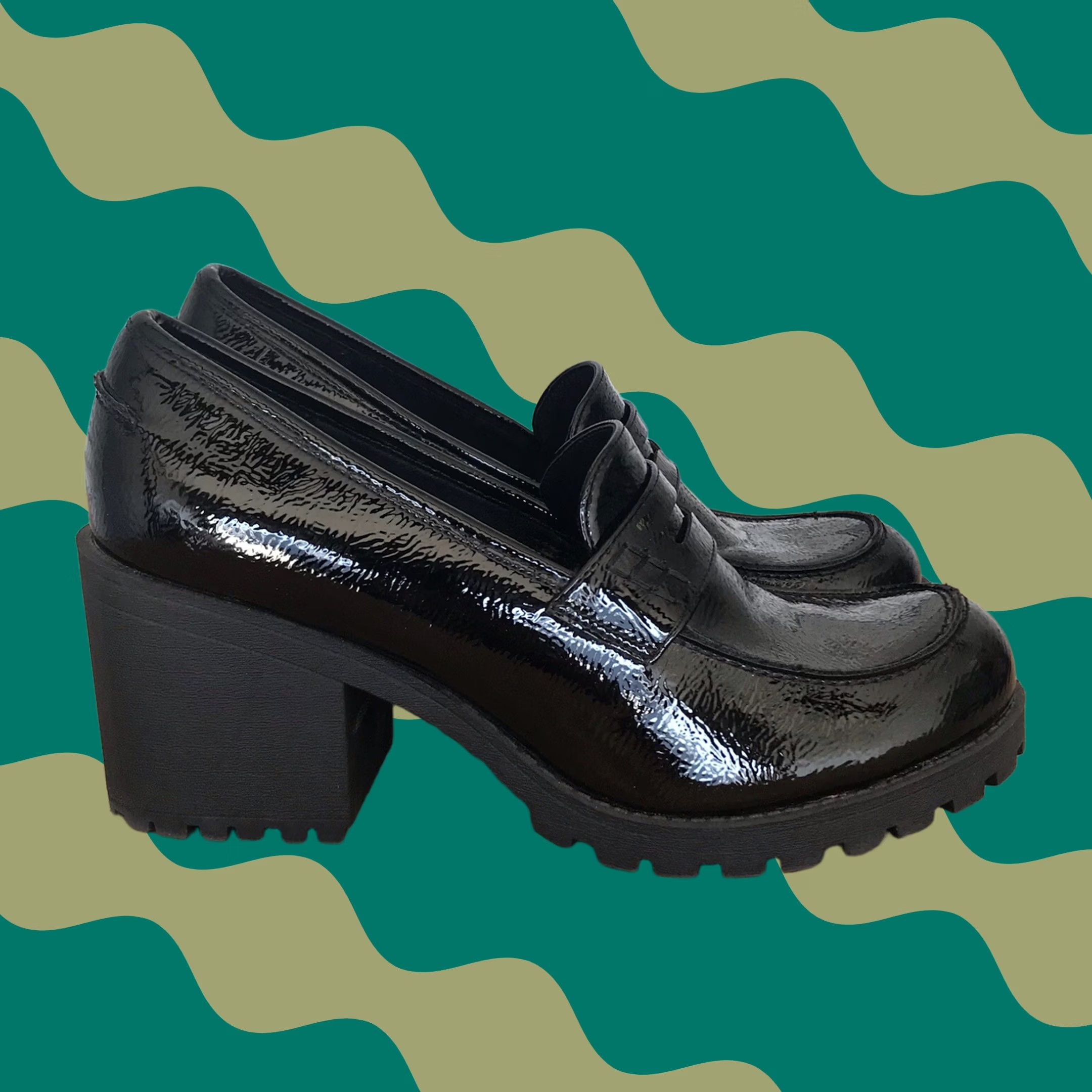 Vintage Dirty Laundry Platform Womens Black Women Liberty Patent Faux Leather Chunky Heeled Loafers Size US 10 / IT 40 - 1 Thumbnail