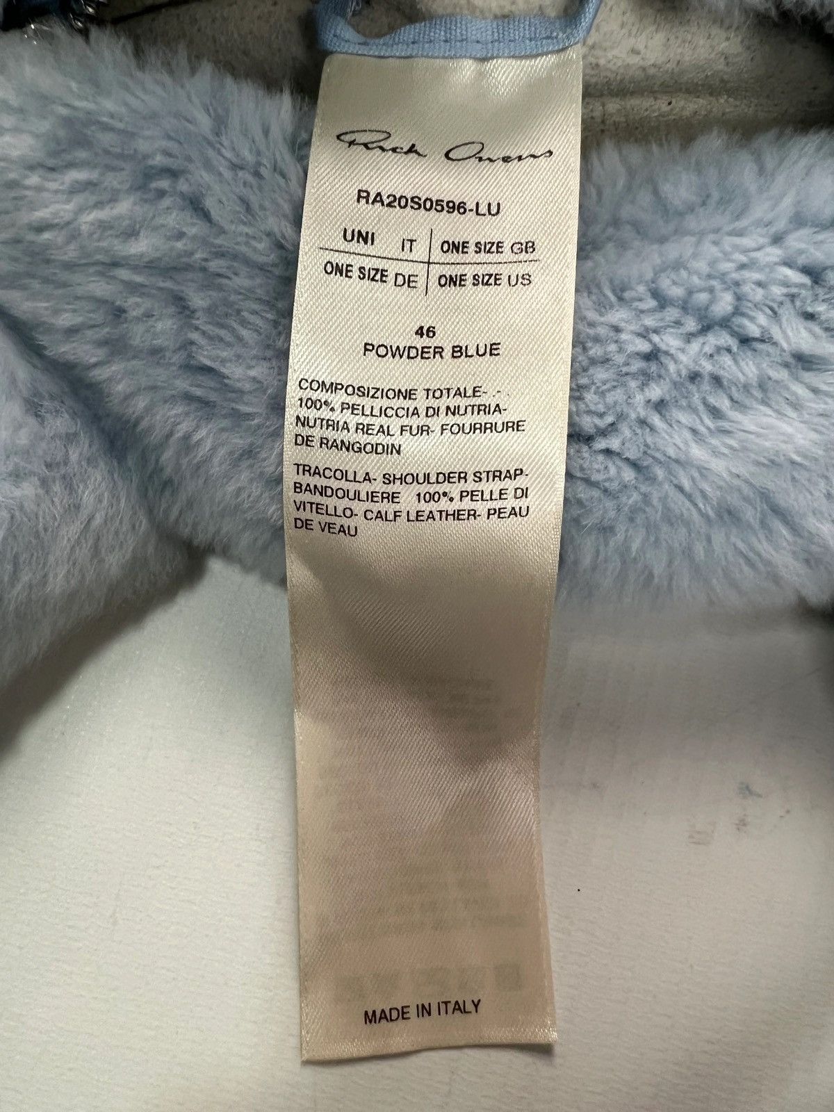 Rick Owens RICK OWENS NUTRIA FUR BUNNY BAG BLUE SZ:OS Size ONE SIZE - 5 Thumbnail
